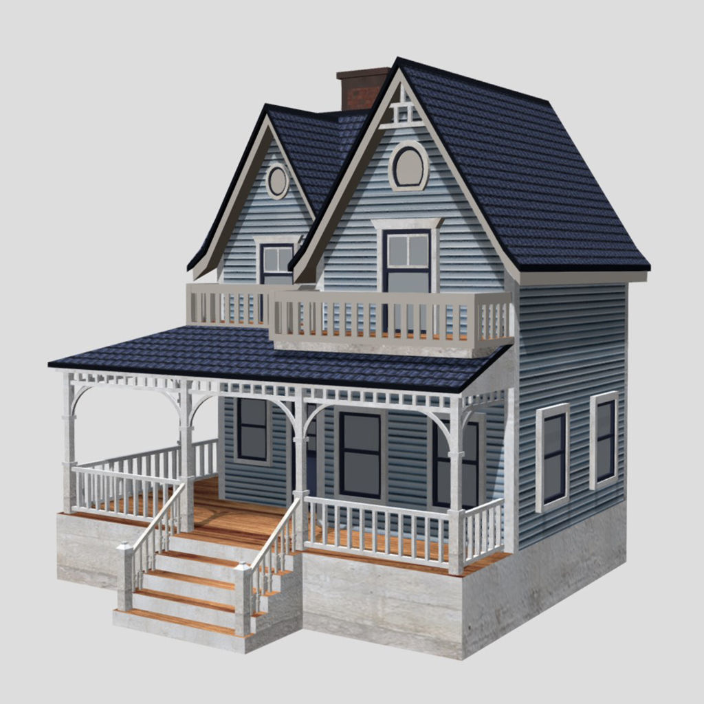 American Style Cottage - Town House Model Low-poly 3D model_1