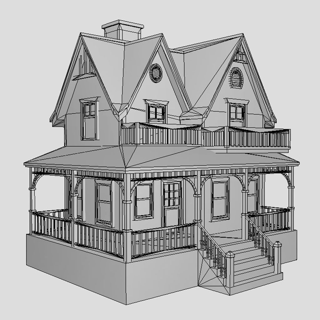American Style Cottage - Town House Model Low-poly 3D model_6