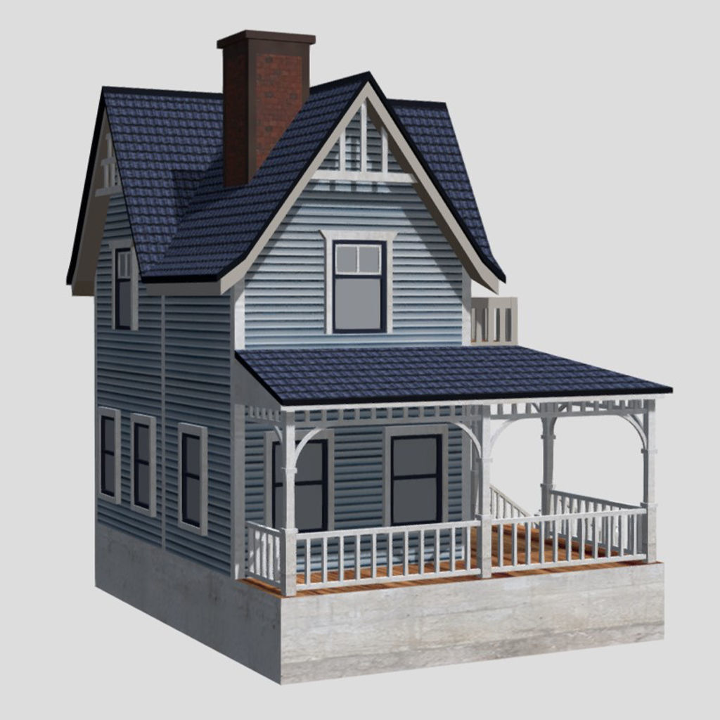 American Style Cottage - Town House Model Low-poly 3D model_2