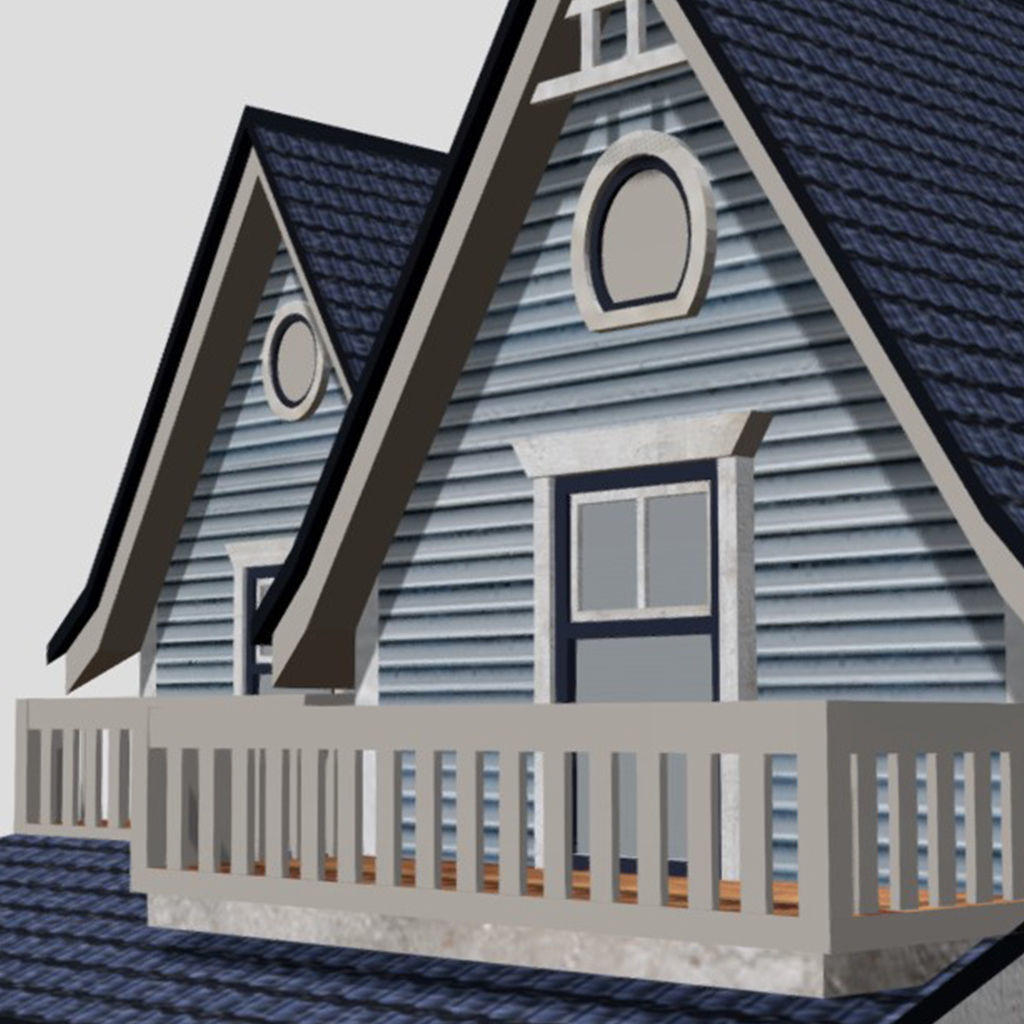 American Style Cottage - Town House Model Low-poly 3D model_5
