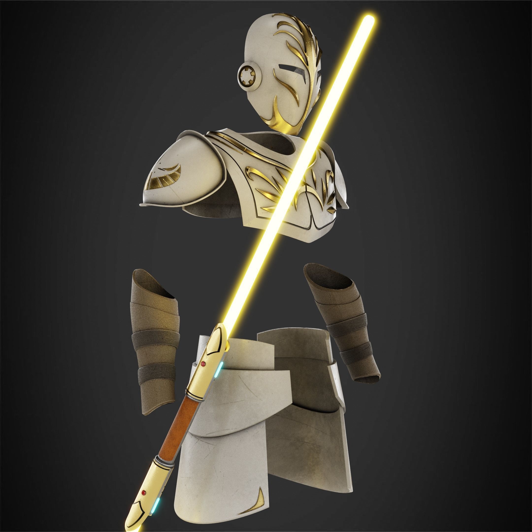 Jedi Temple Guard Full Armor and Lightsaber for Cosplay 3D Model Collection_8