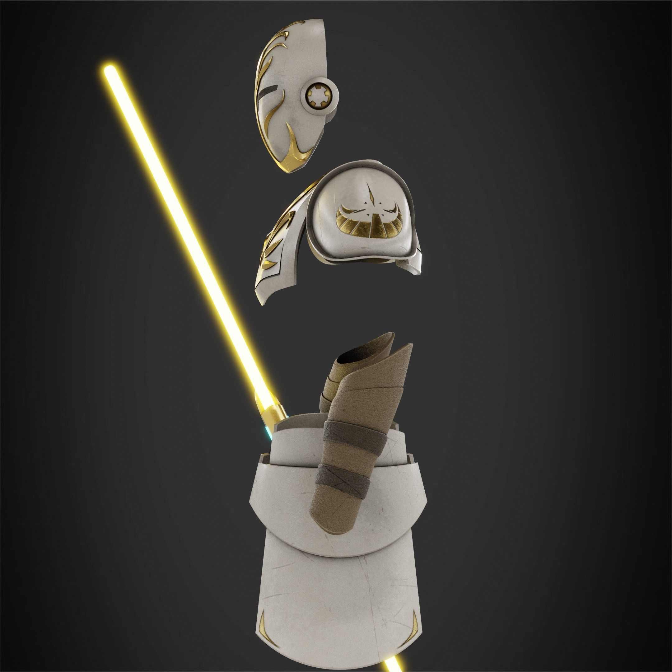 Jedi Temple Guard Full Armor and Lightsaber for Cosplay 3D Model Collection_13