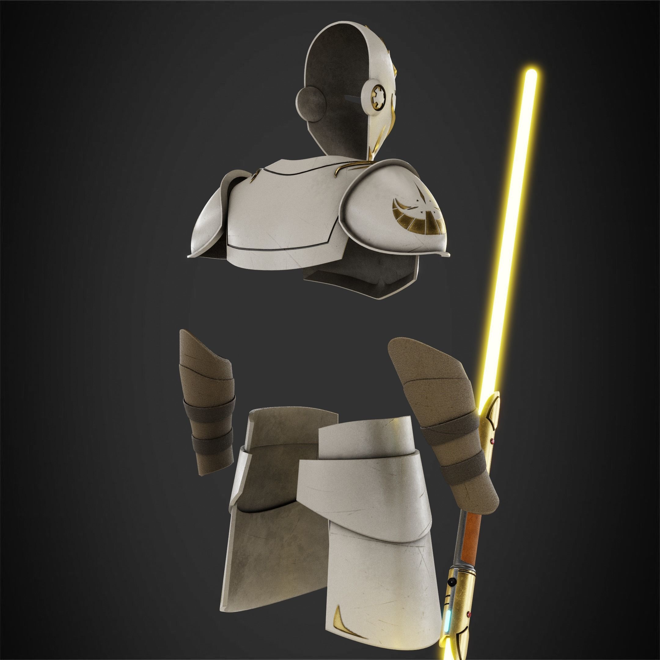 Jedi Temple Guard Full Armor and Lightsaber for Cosplay 3D Model Collection_10