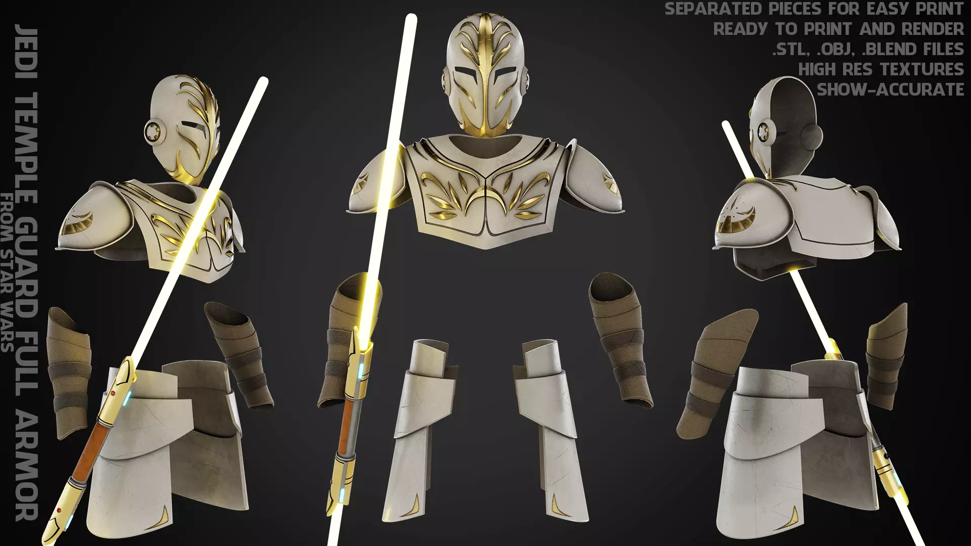 Jedi Temple Guard Full Armor and Lightsaber for Cosplay 3D Model Collection_0