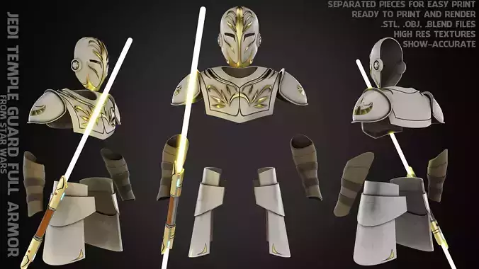 Jedi Temple Guard Full Armor and Lightsaber for Cosplay 3D Model Collection