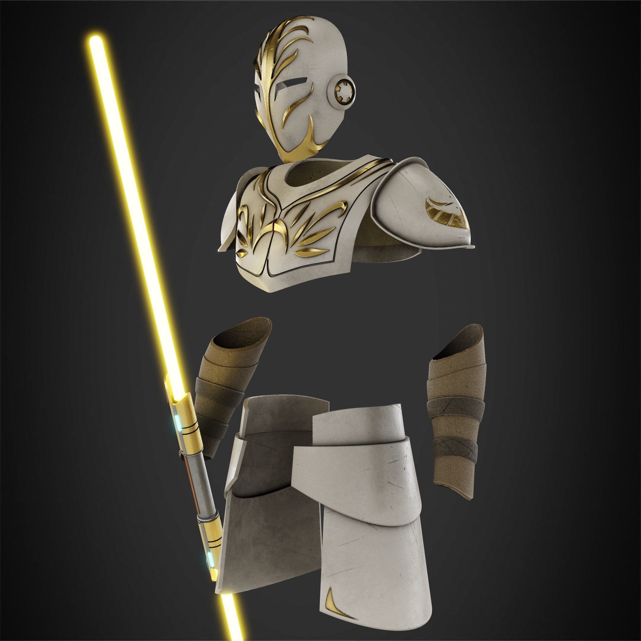 Jedi Temple Guard Full Armor and Lightsaber for Cosplay 3D Model Collection_14