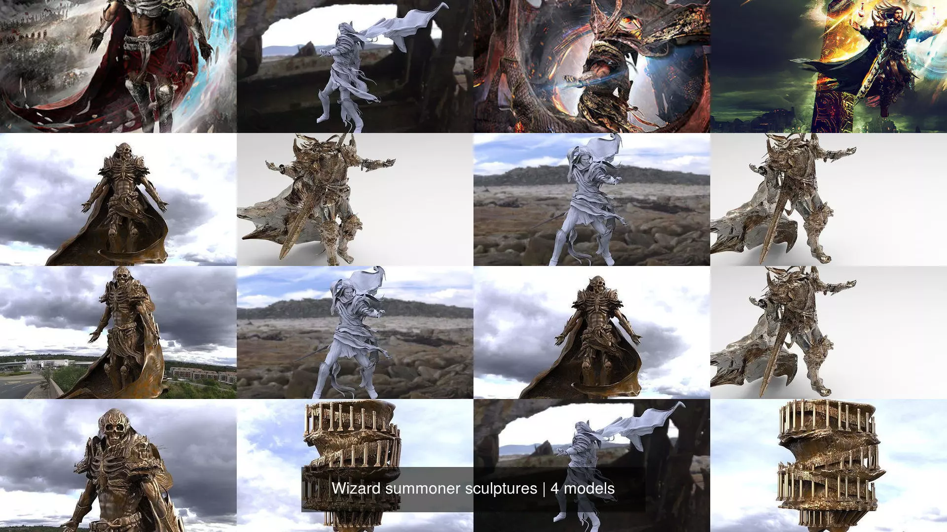 Wizard summoner sculptures 3D Model Collection_0
