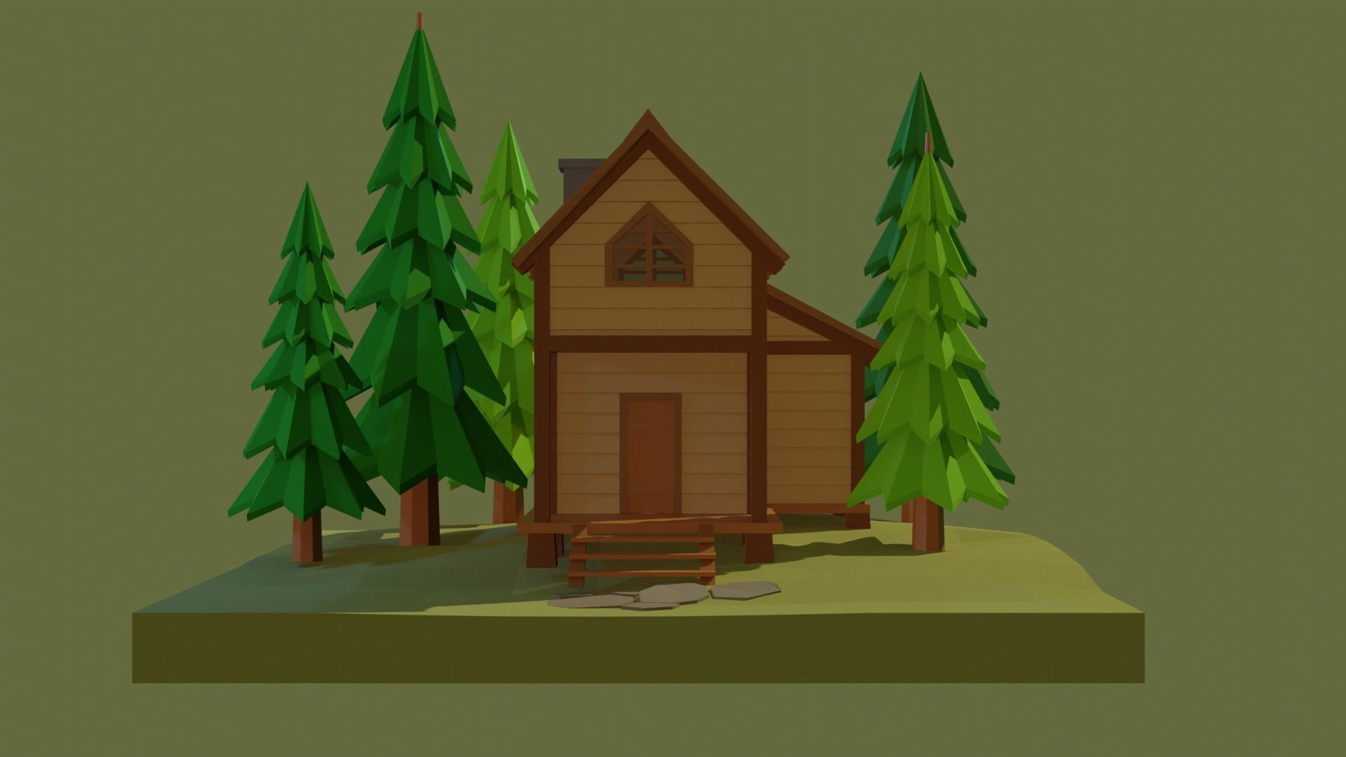 Low poly wooden house 2 Low-poly 3D model_2