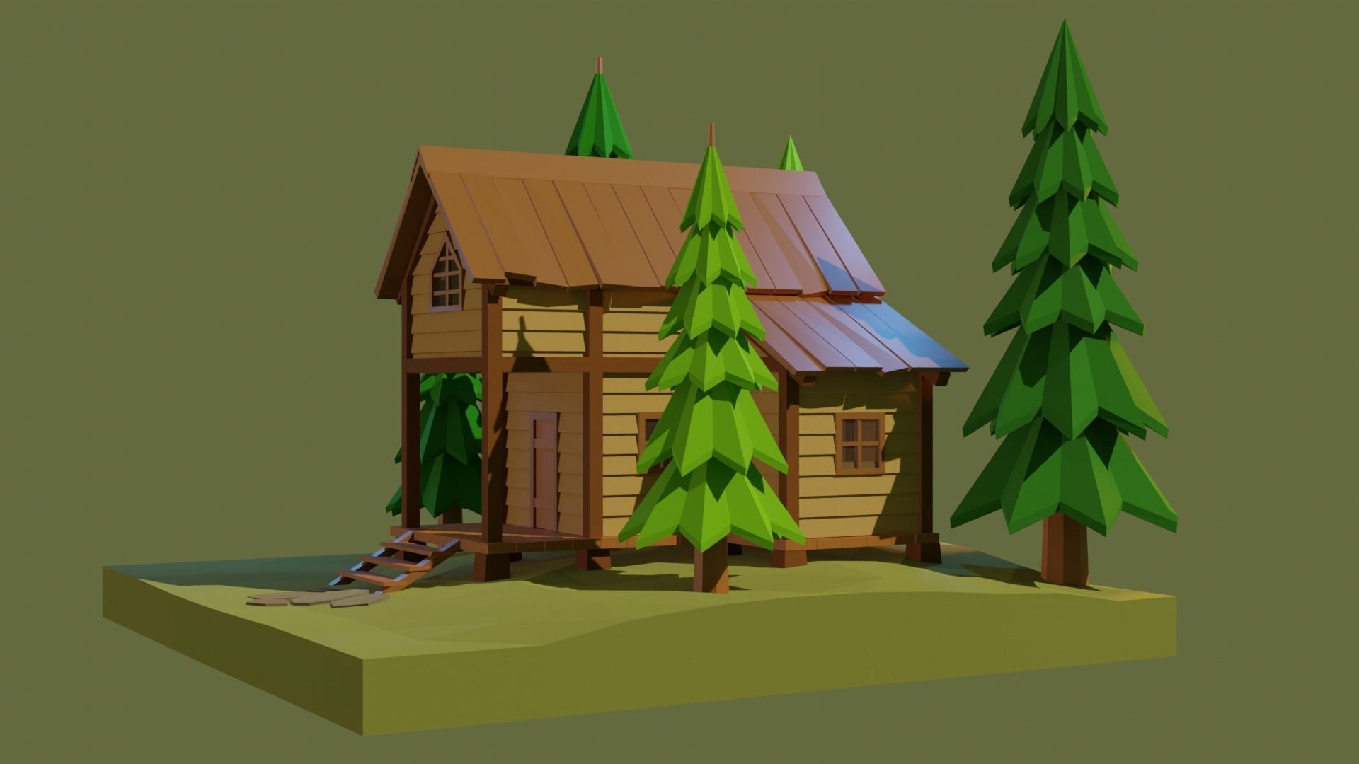Low poly wooden house 2 Low-poly 3D model_6