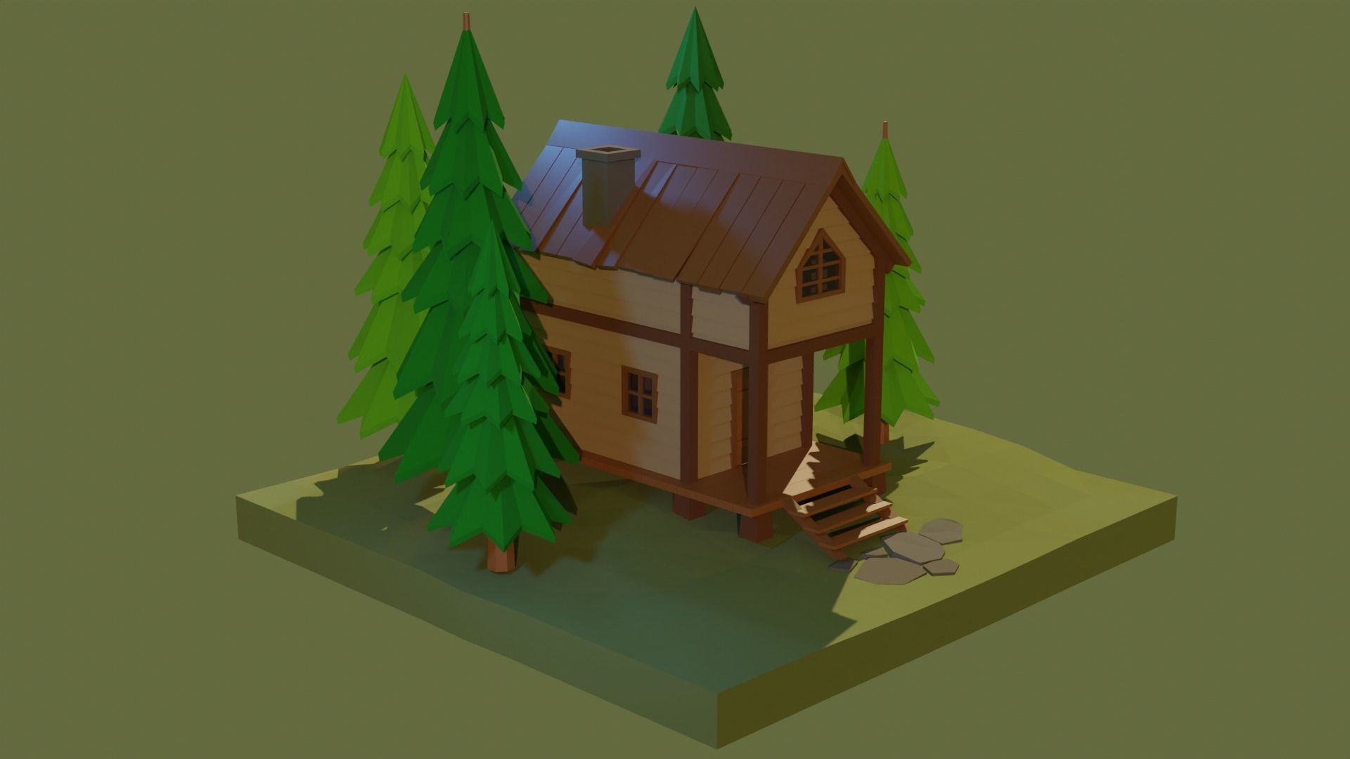 Low poly wooden house 2 Low-poly 3D model_1