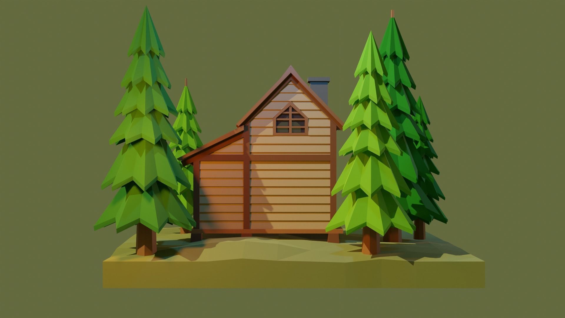 Low poly wooden house 2 Low-poly 3D model_3