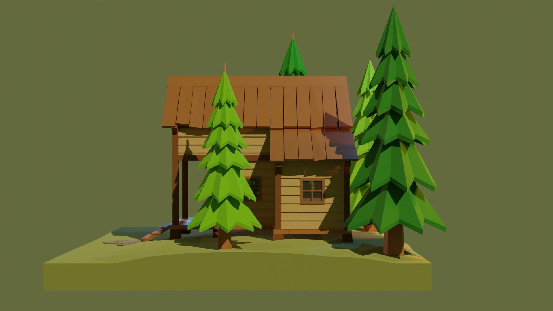 Low poly wooden house 2 Low-poly 3D model_4