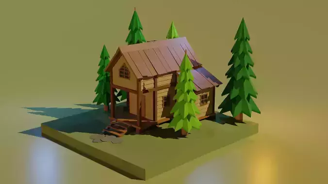 Low poly wooden house 2 Low-poly 3D model