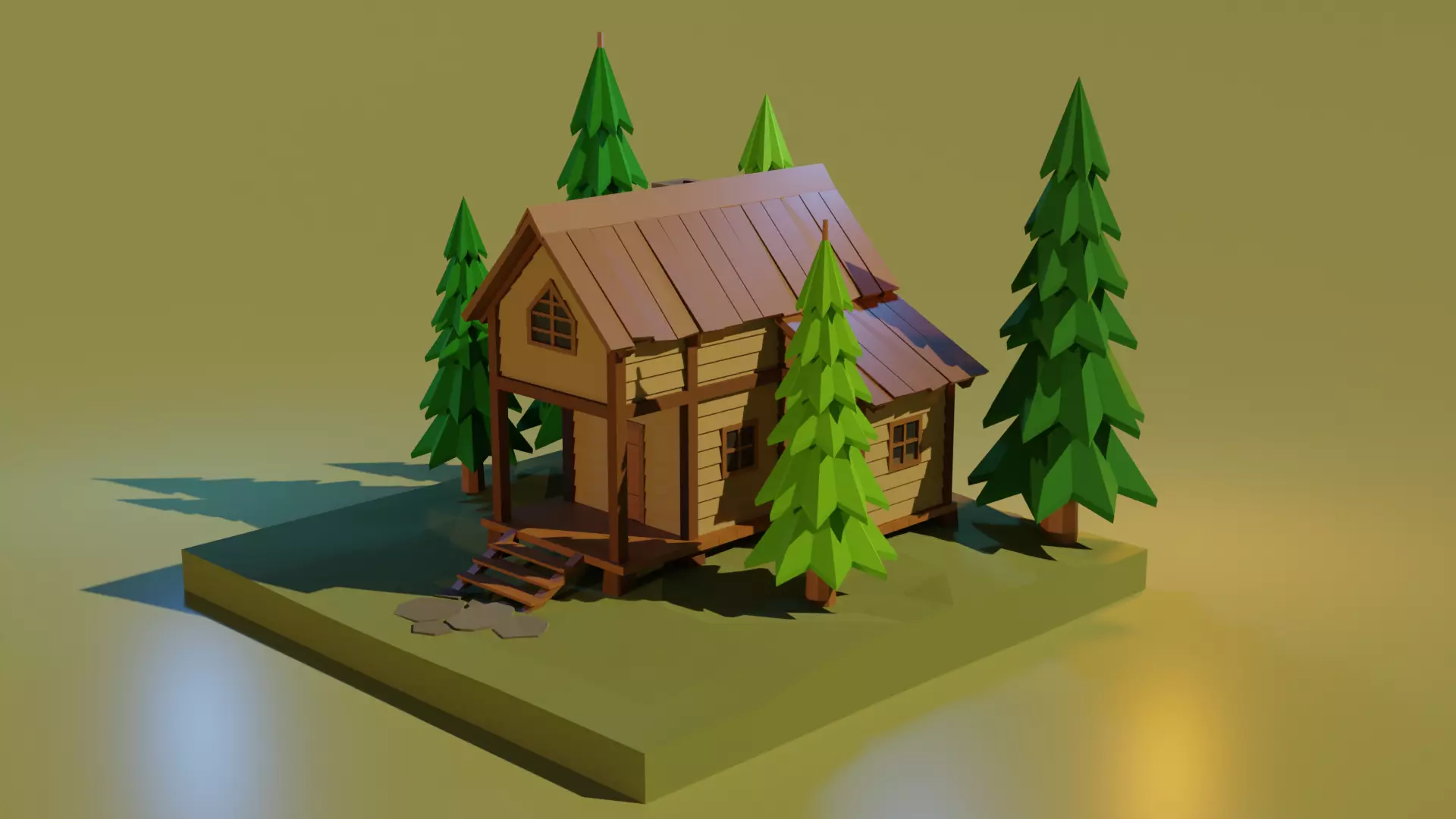 Low poly wooden house 2 Low-poly 3D model_0