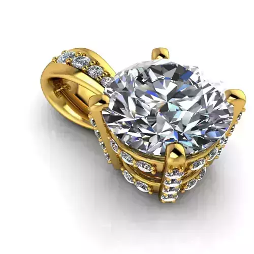 diamond adorned gallery Solitaire Pendant Necklace 3D Model 