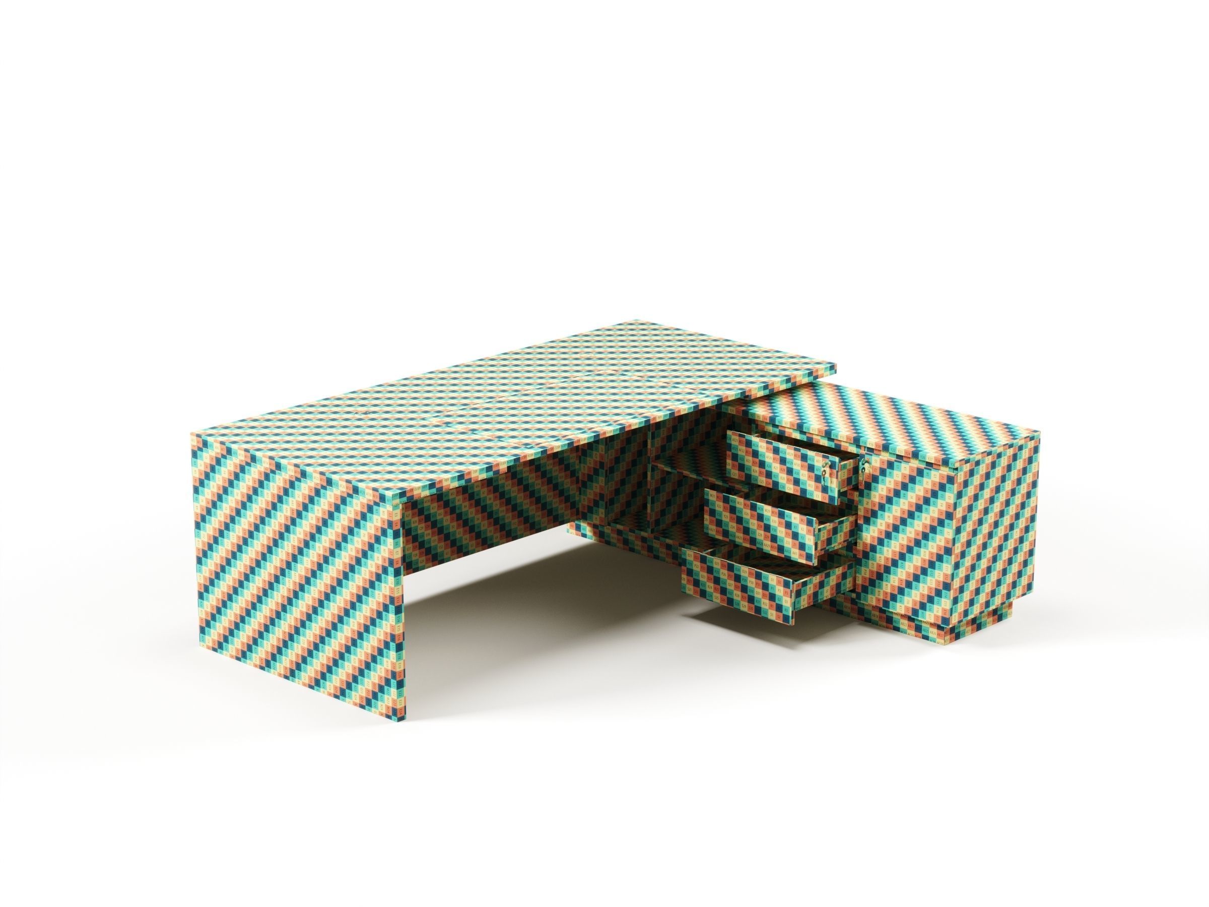 Modern Office Desk With Side Cabinet File For Vice Director  Free 3D model_11