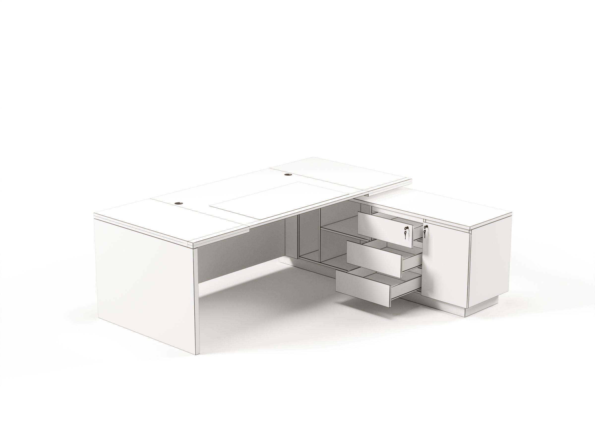 Modern Office Desk With Side Cabinet File For Vice Director  Free 3D model_7