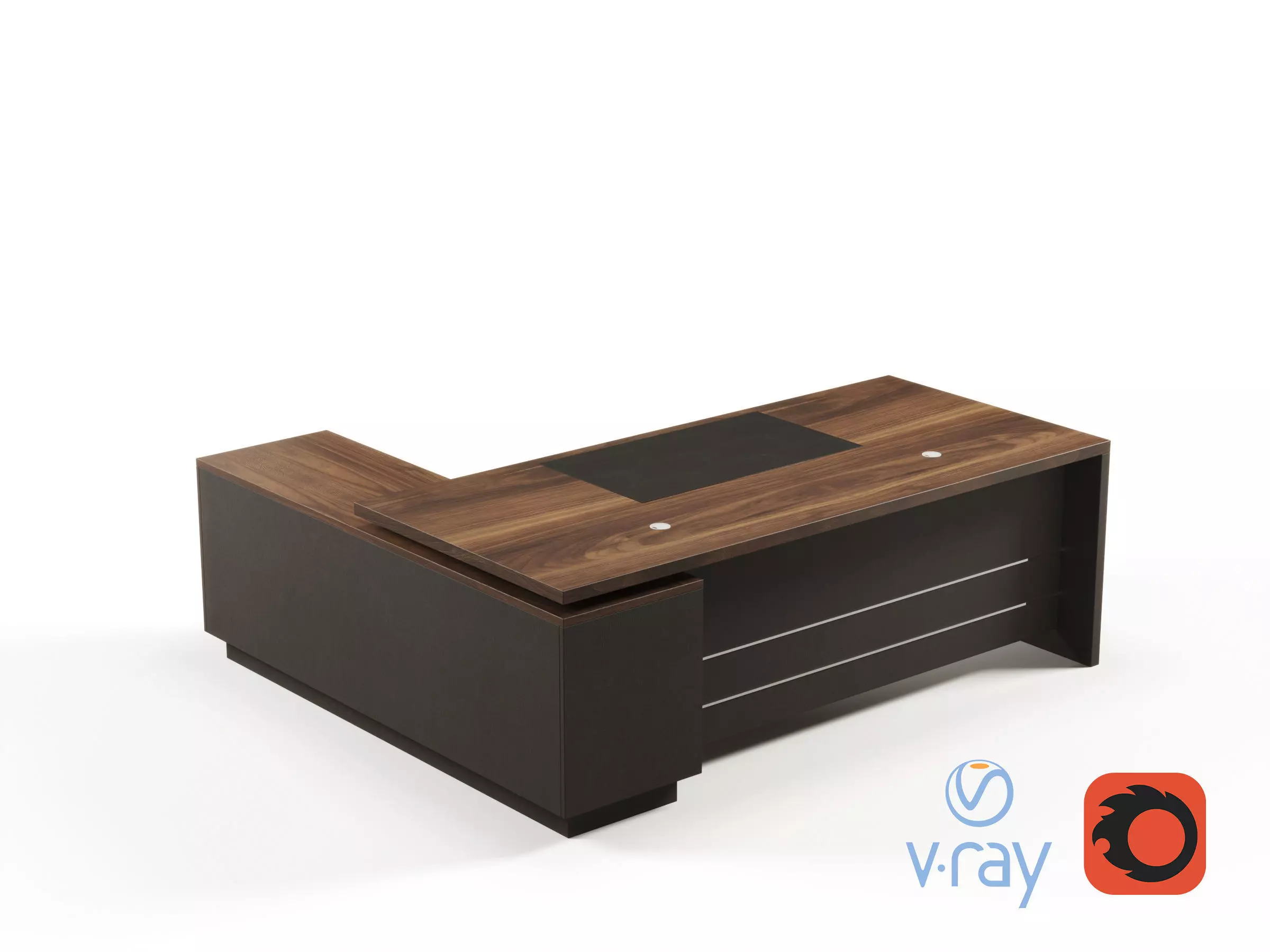 Modern Office Desk With Side Cabinet File For Vice Director  Free 3D model_0