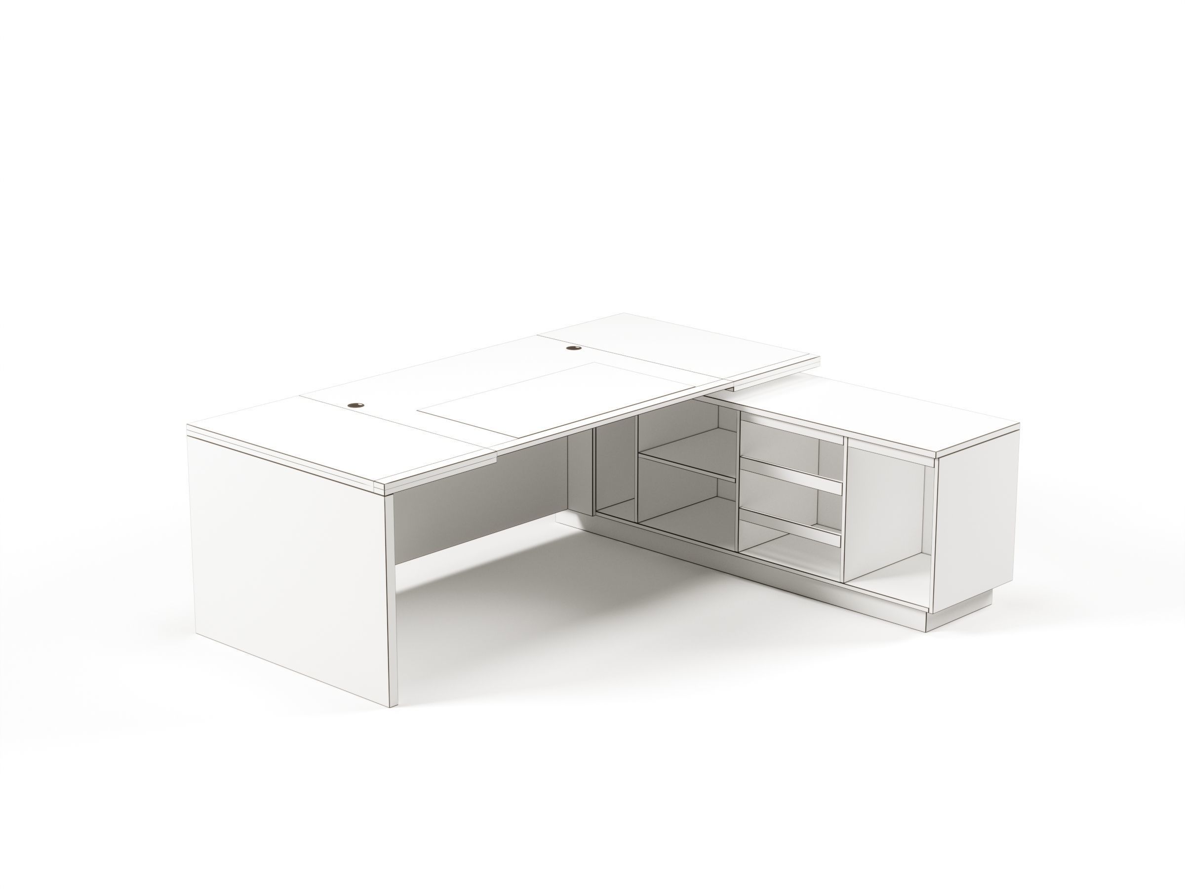 Modern Office Desk With Side Cabinet File For Vice Director  Free 3D model_8