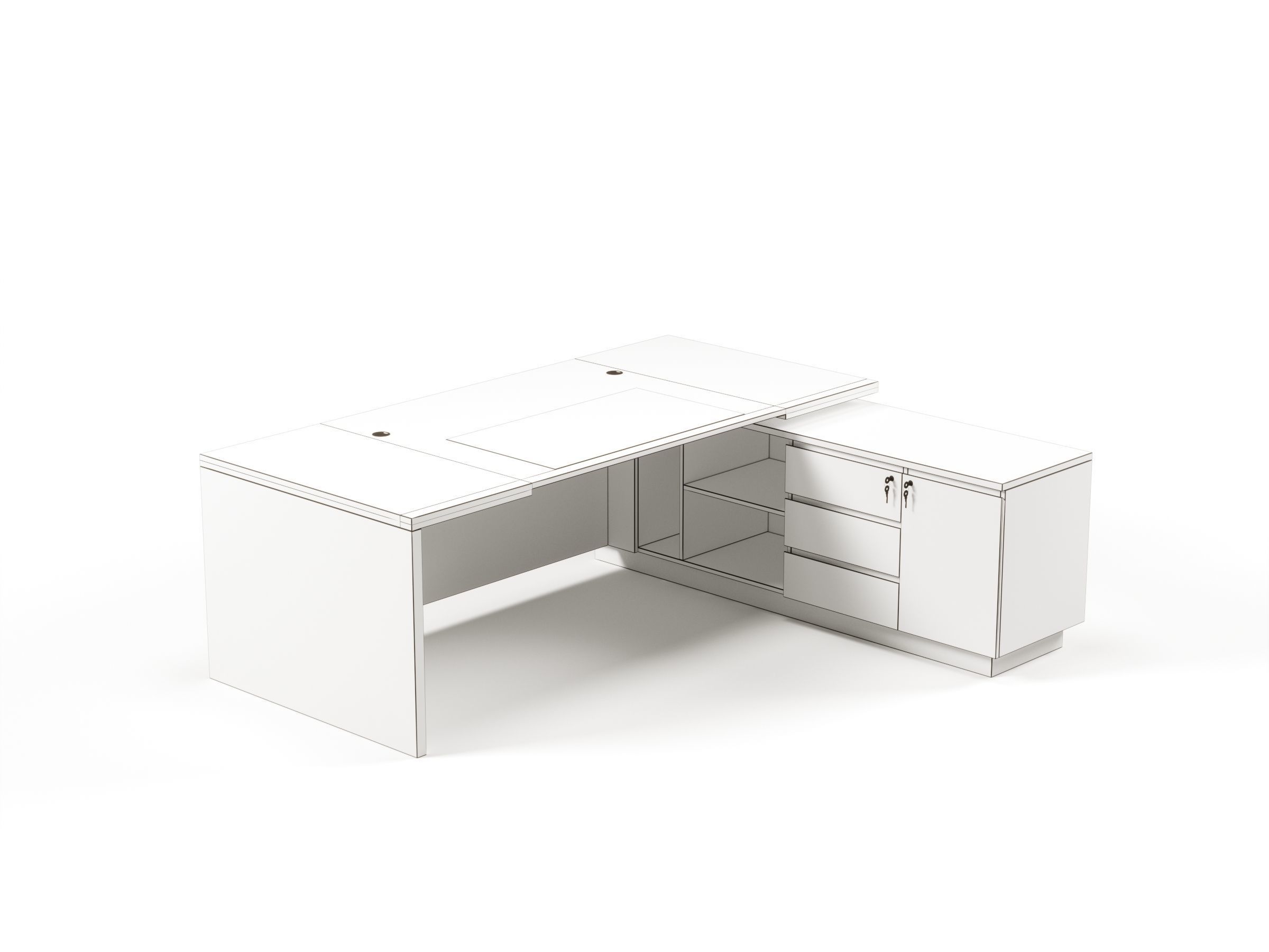 Modern Office Desk With Side Cabinet File For Vice Director  Free 3D model_6