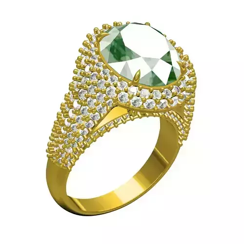 Green Ovel Stone Cathedral Engagement Ring