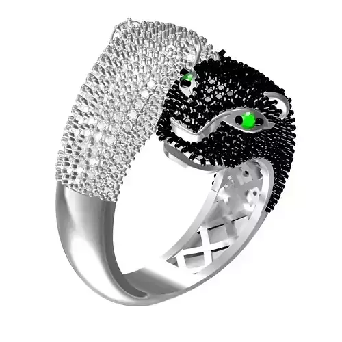 Black and White Round Diamond Animal Base Panther Wedding Ring
