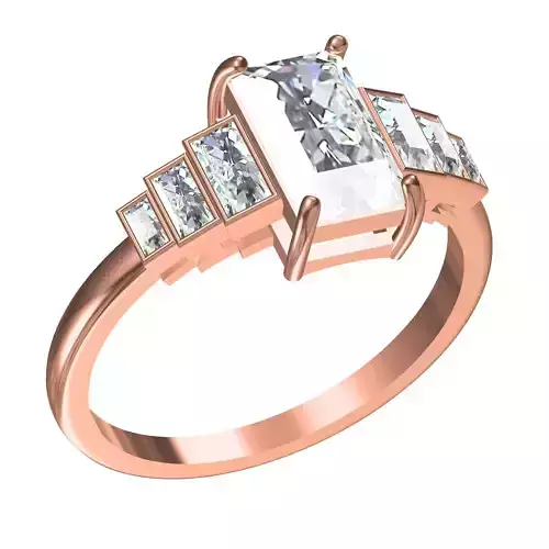 7 Baguettes Solitaire Engagement Ring