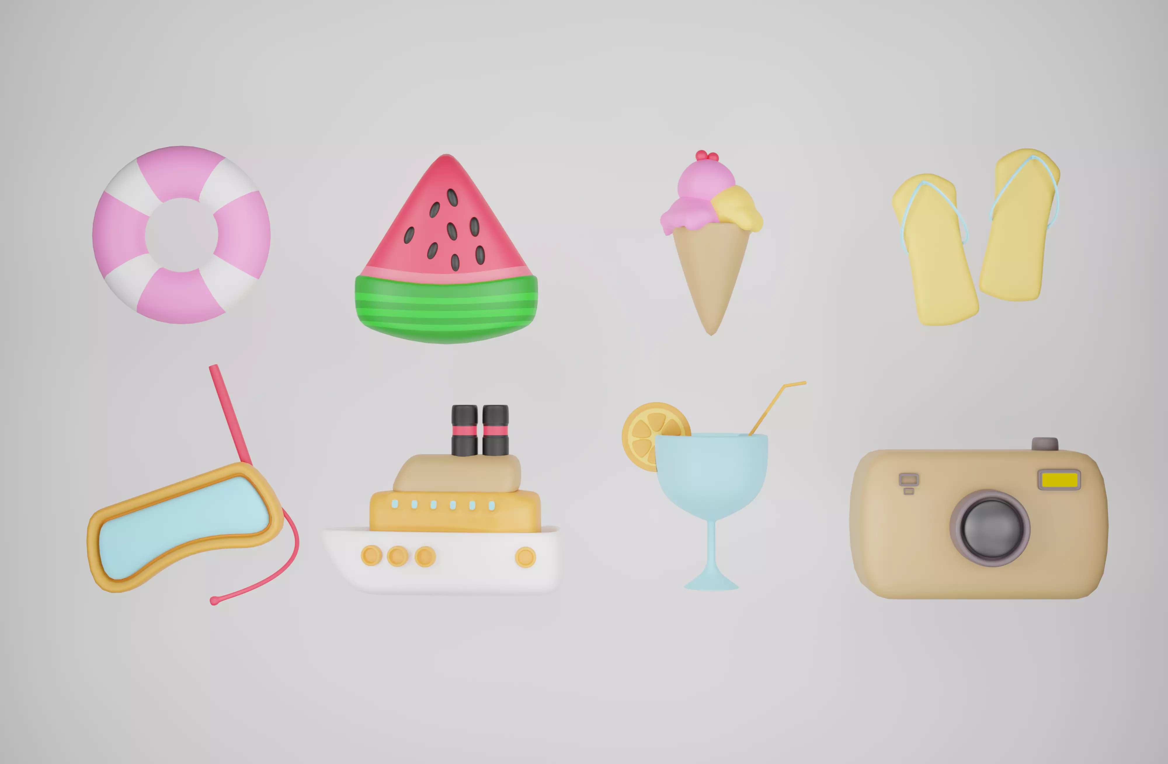 This set of summer essentials features 8 items 3D model_0