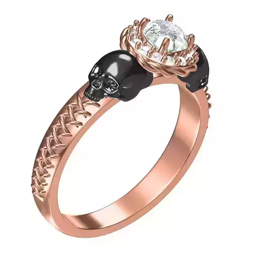 Unique Round Halo Double Skull Engagement Ring