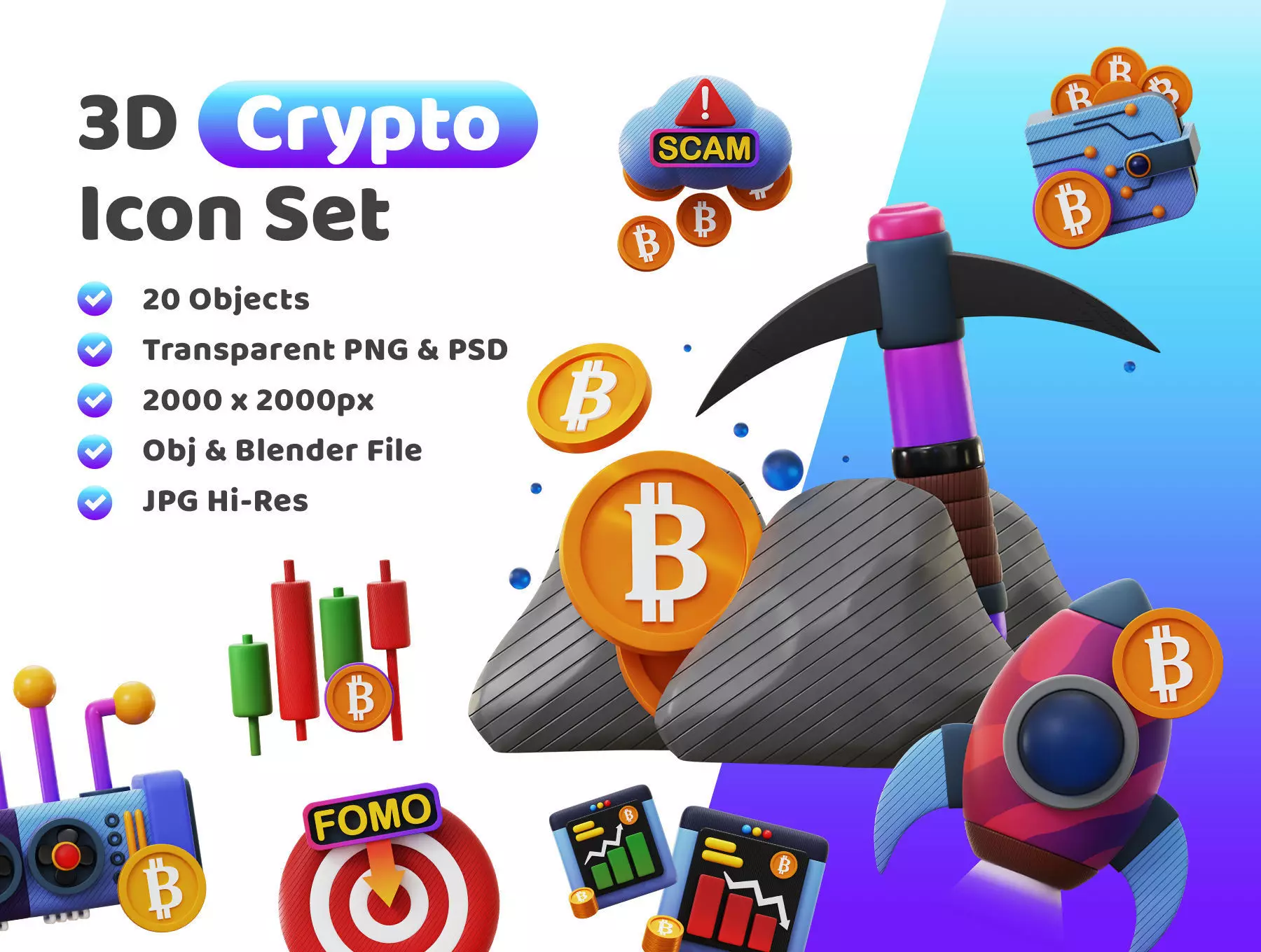 Crypto Trading Icon Pack 3D Model Low-poly 3D model_0