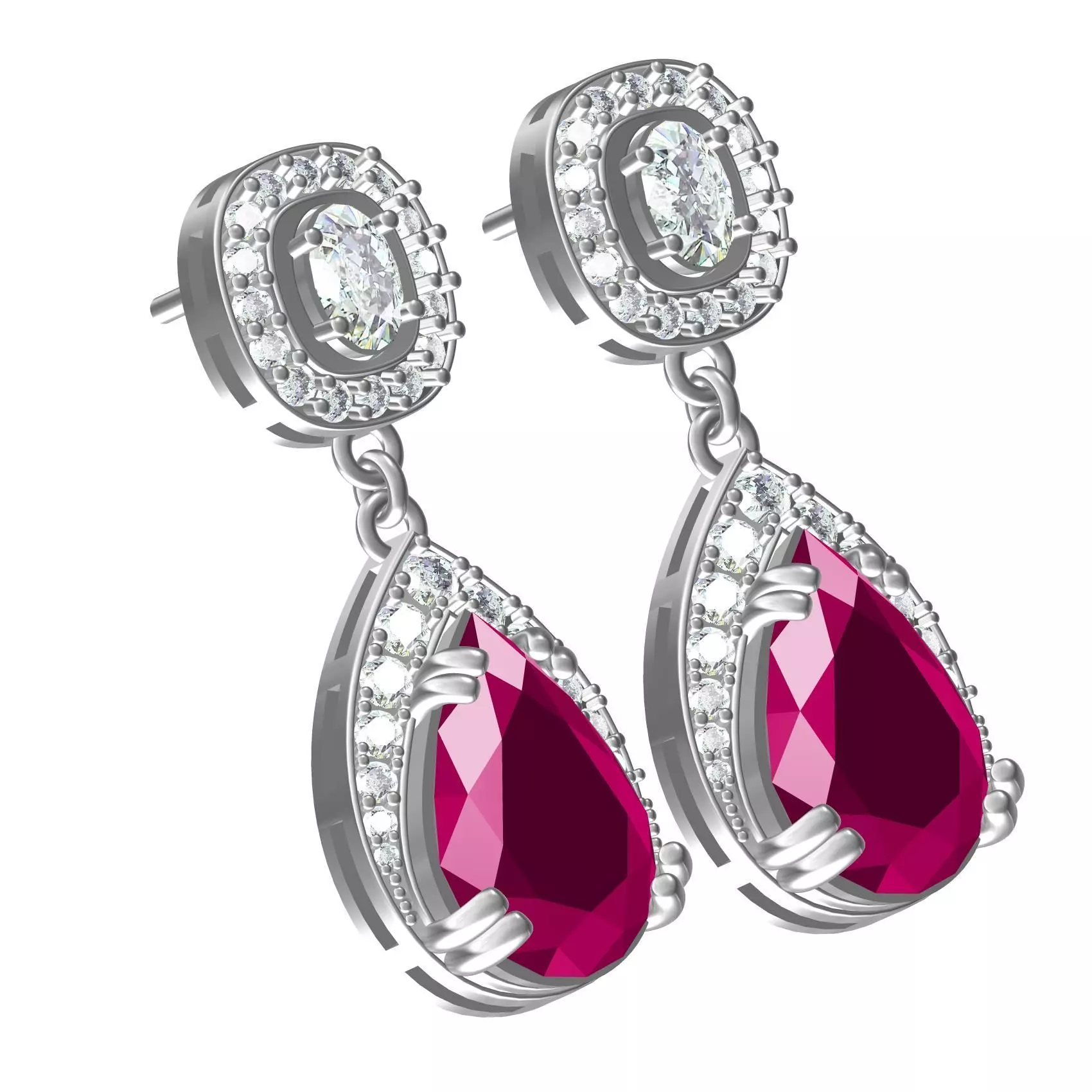 Pear and Oval Halo Stud Earring 3D print model