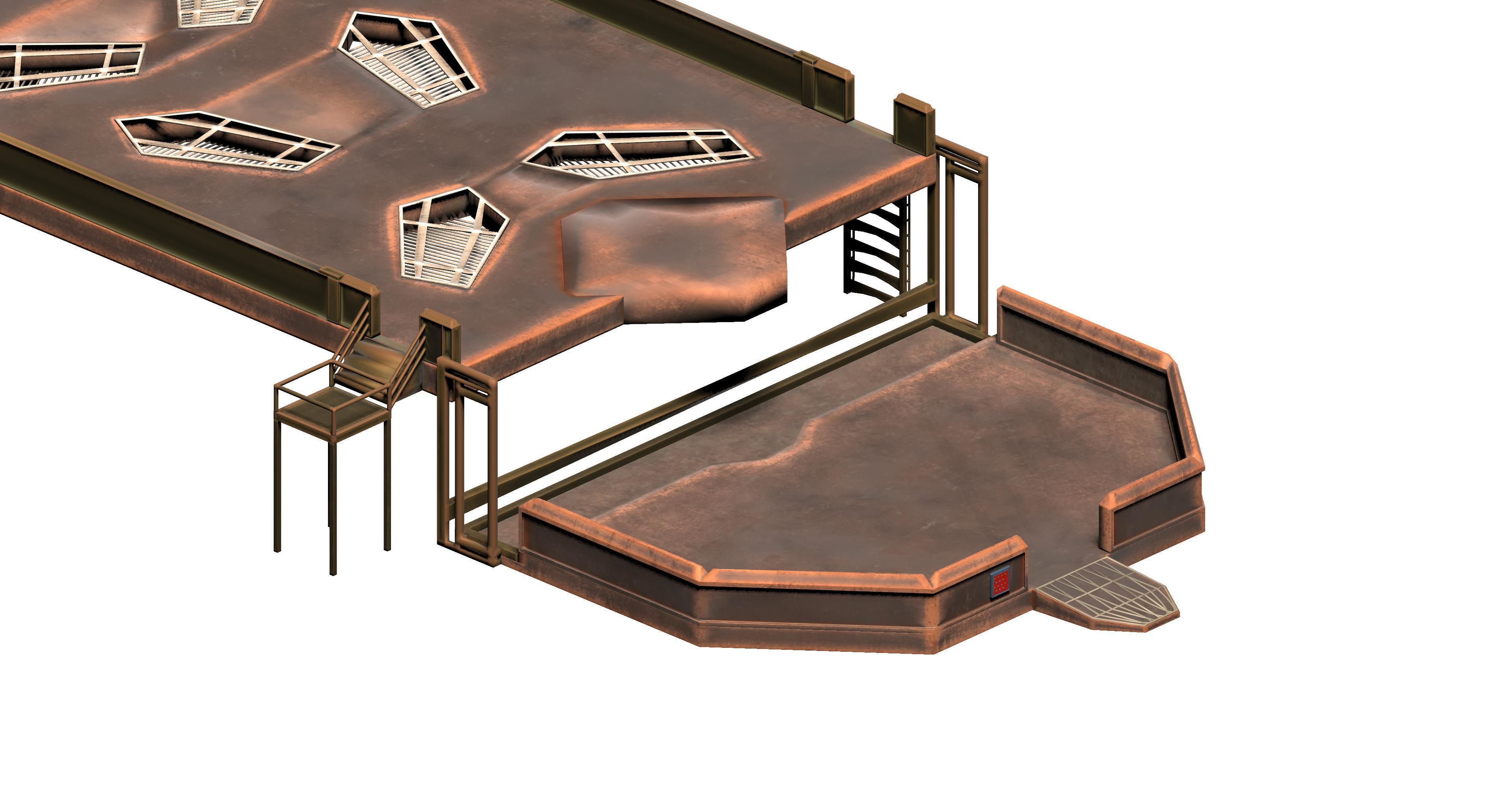 Sci-fi metal platform Low-poly 3D model_5