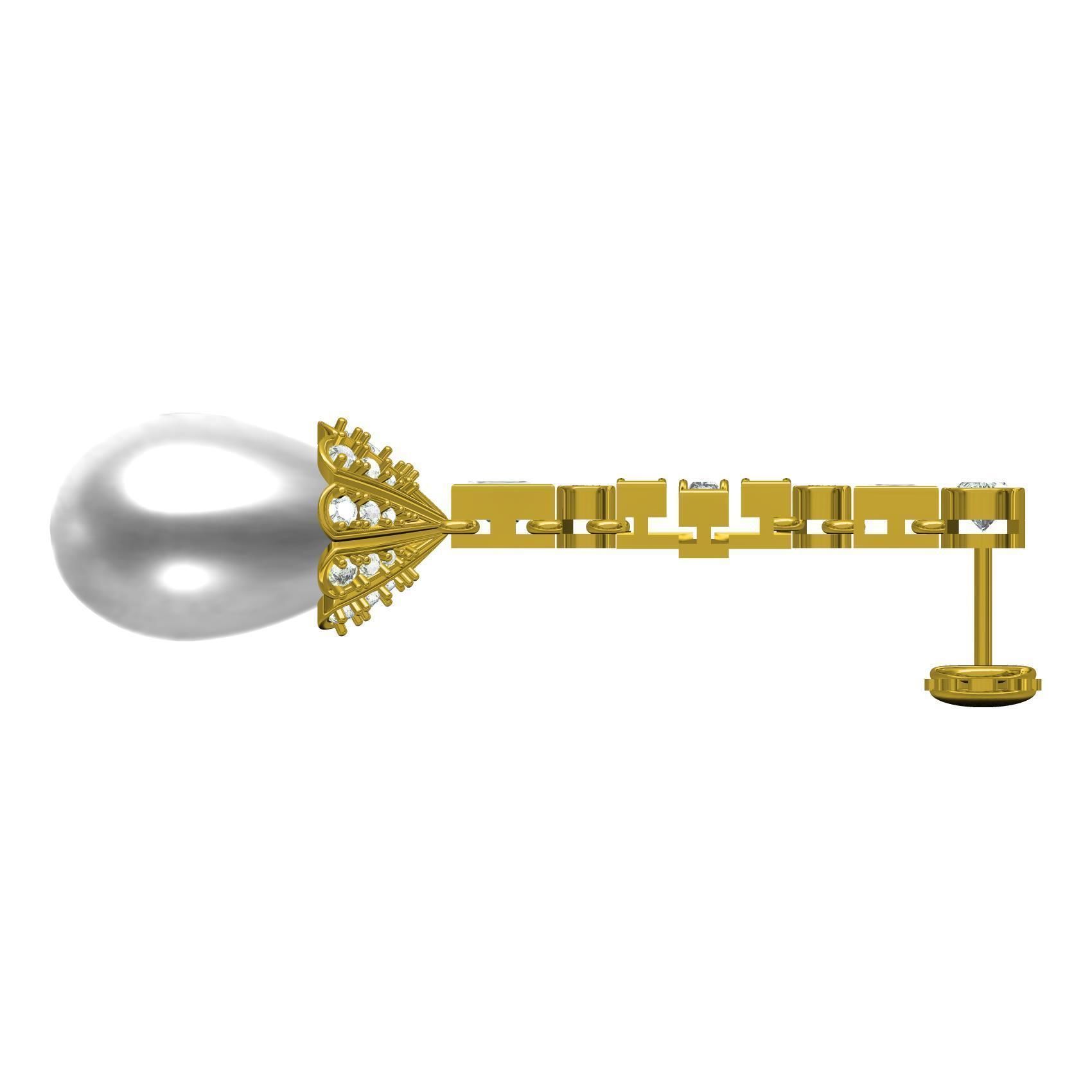 Round and baguette Diamond Pearl Drop Stud Earring 3D print model_5