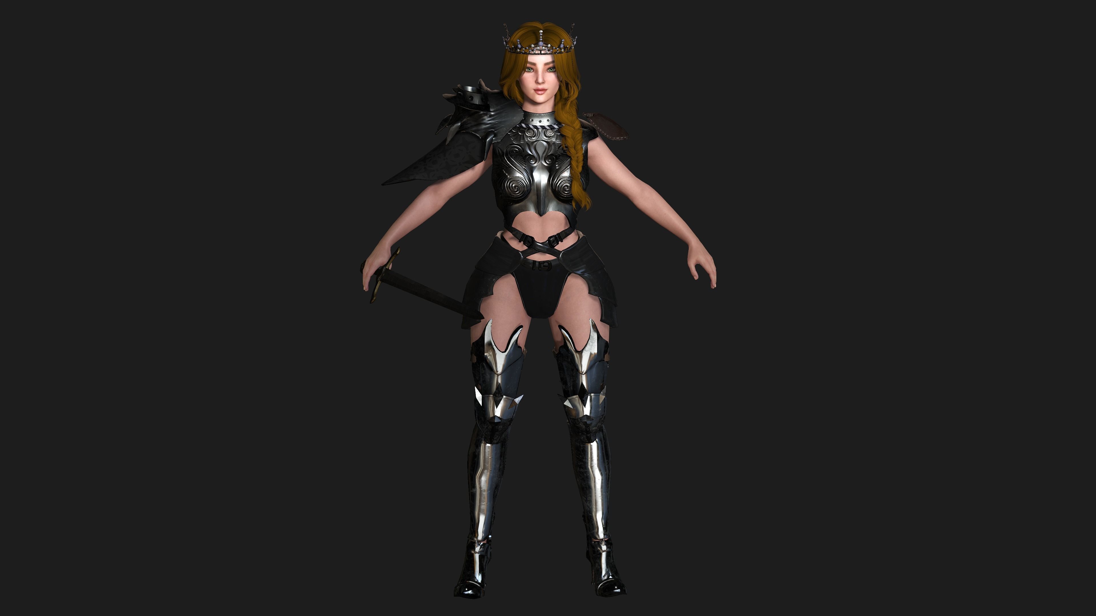 AAA 3D FANTASY FEMALE WARRIOR -REALISTIC RIGGED GAME CHARACTER Low-poly 3D model_11