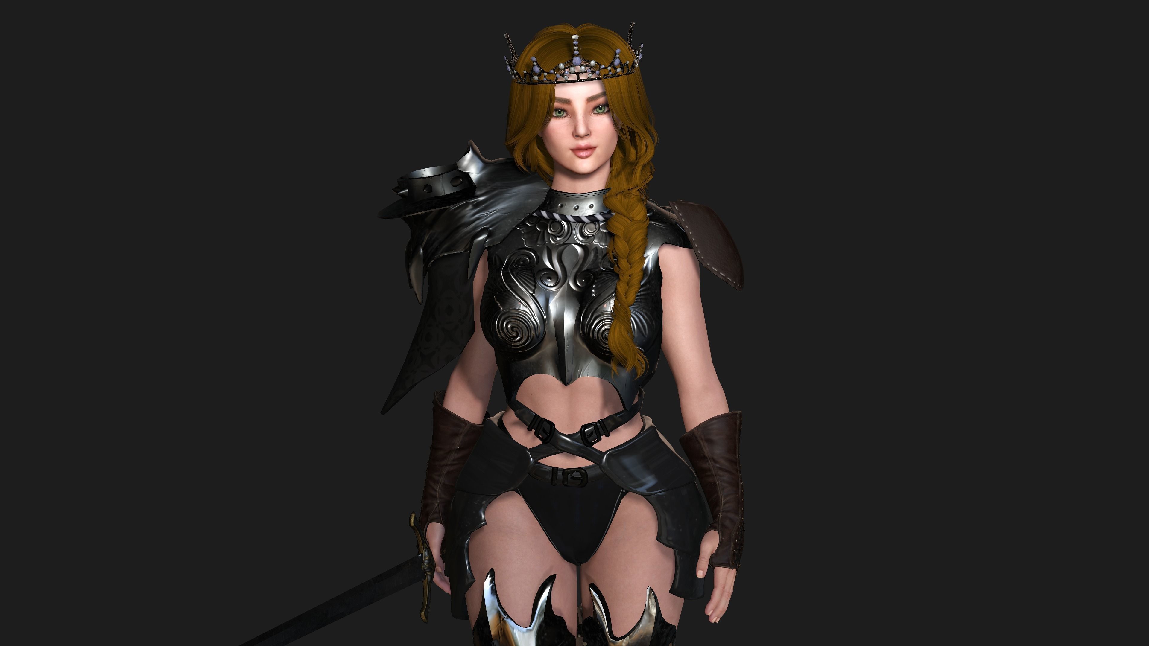 AAA 3D FANTASY FEMALE WARRIOR -REALISTIC RIGGED GAME CHARACTER Low-poly 3D model_4