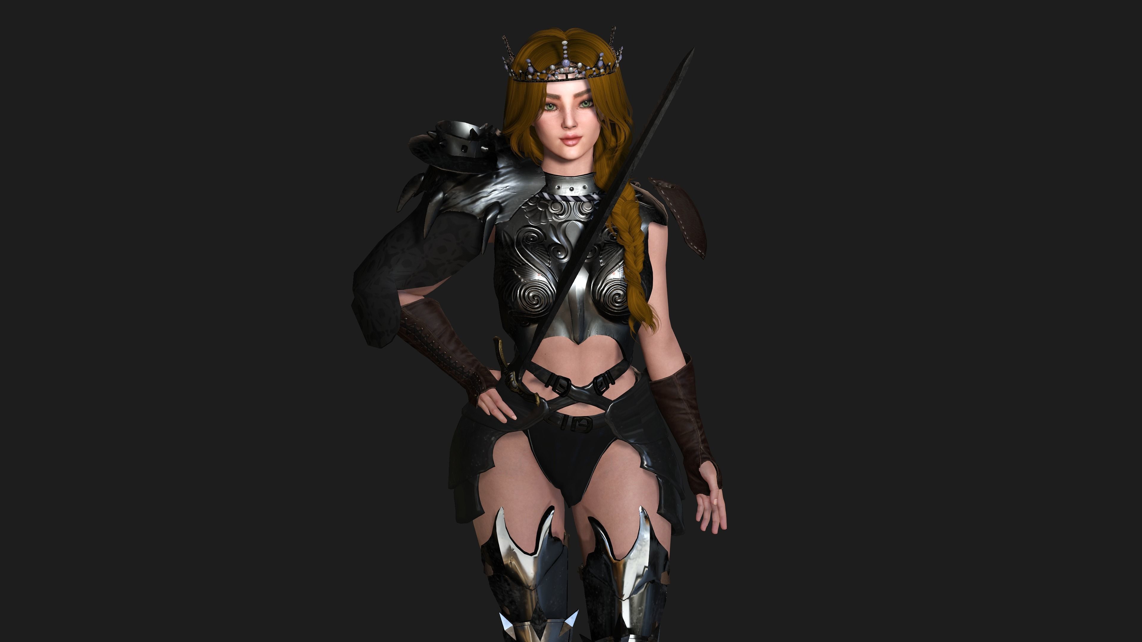 AAA 3D FANTASY FEMALE WARRIOR -REALISTIC RIGGED GAME CHARACTER Low-poly 3D model_7