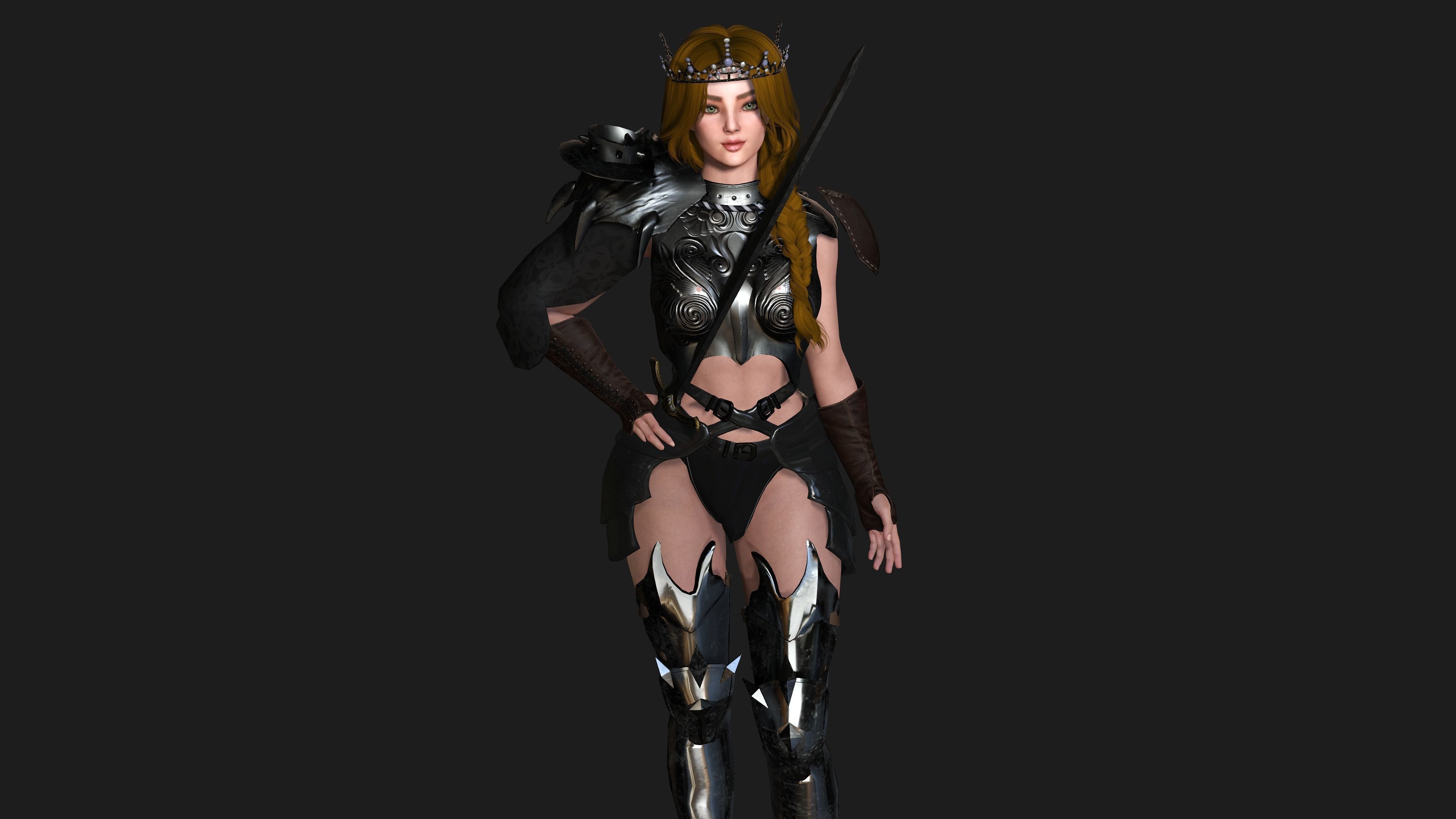 AAA 3D FANTASY FEMALE WARRIOR -REALISTIC RIGGED GAME CHARACTER Low-poly 3D model_8