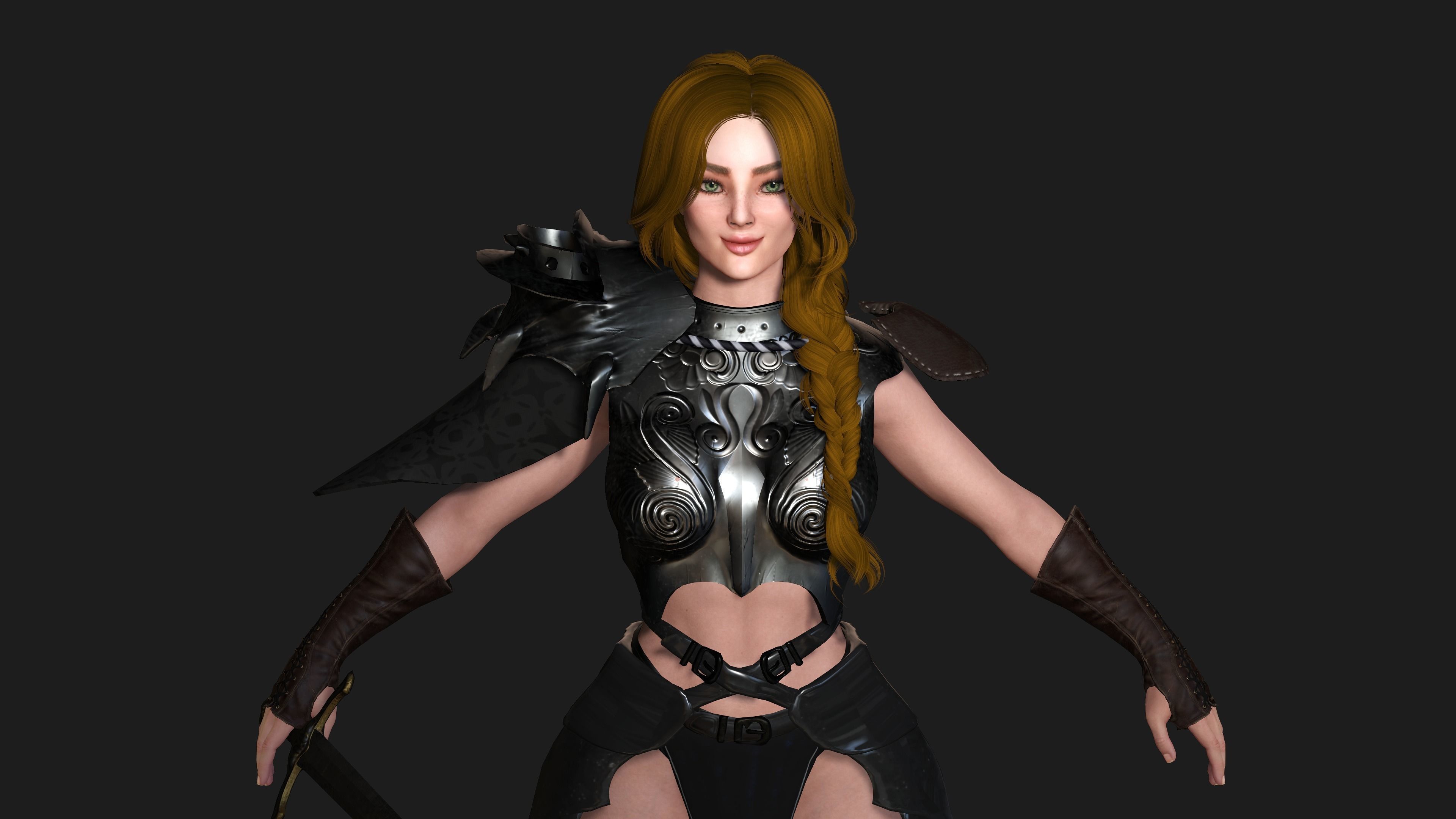 AAA 3D FANTASY FEMALE WARRIOR -REALISTIC RIGGED GAME CHARACTER Low-poly 3D model_23