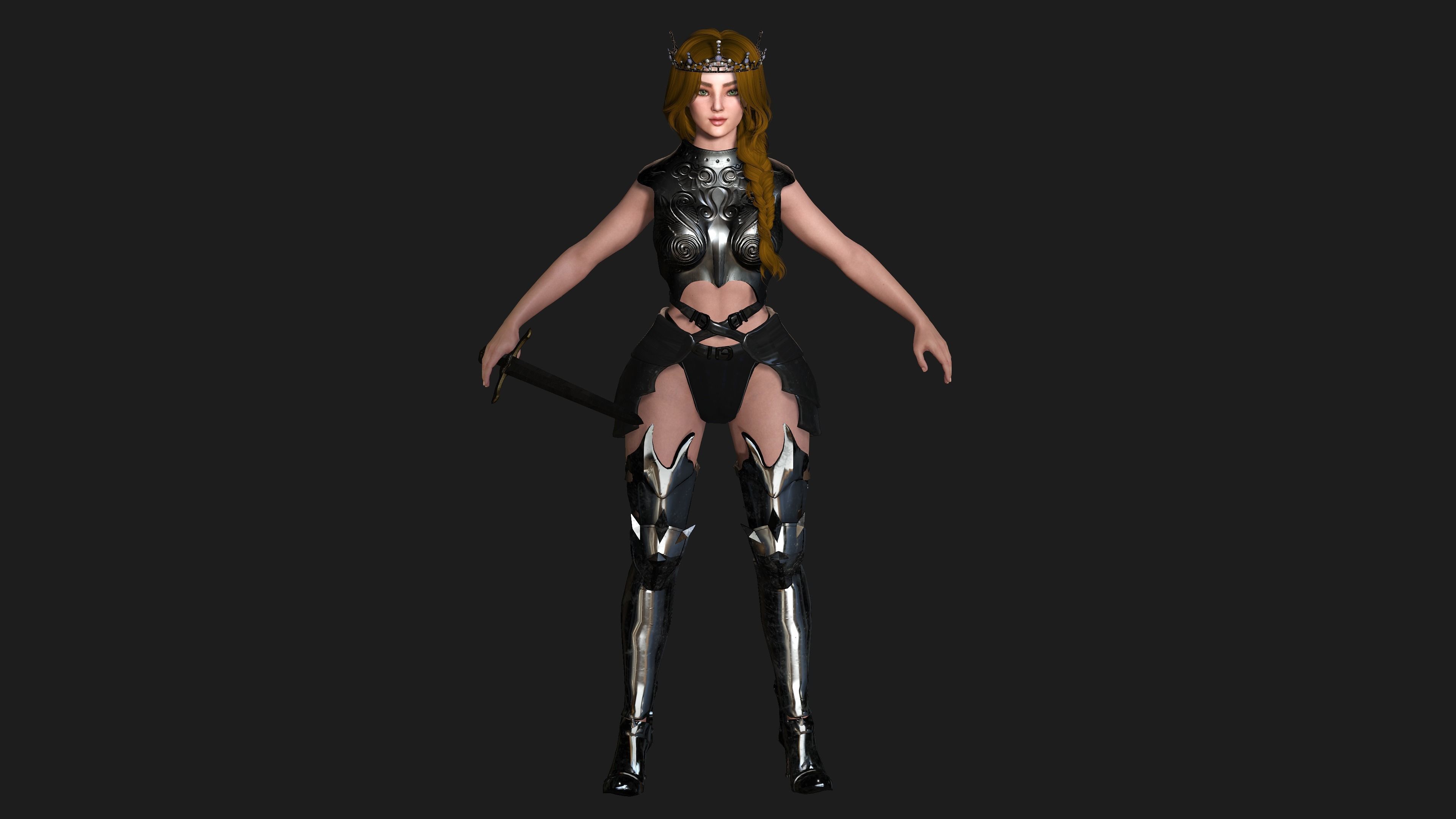 AAA 3D FANTASY FEMALE WARRIOR -REALISTIC RIGGED GAME CHARACTER Low-poly 3D model_13