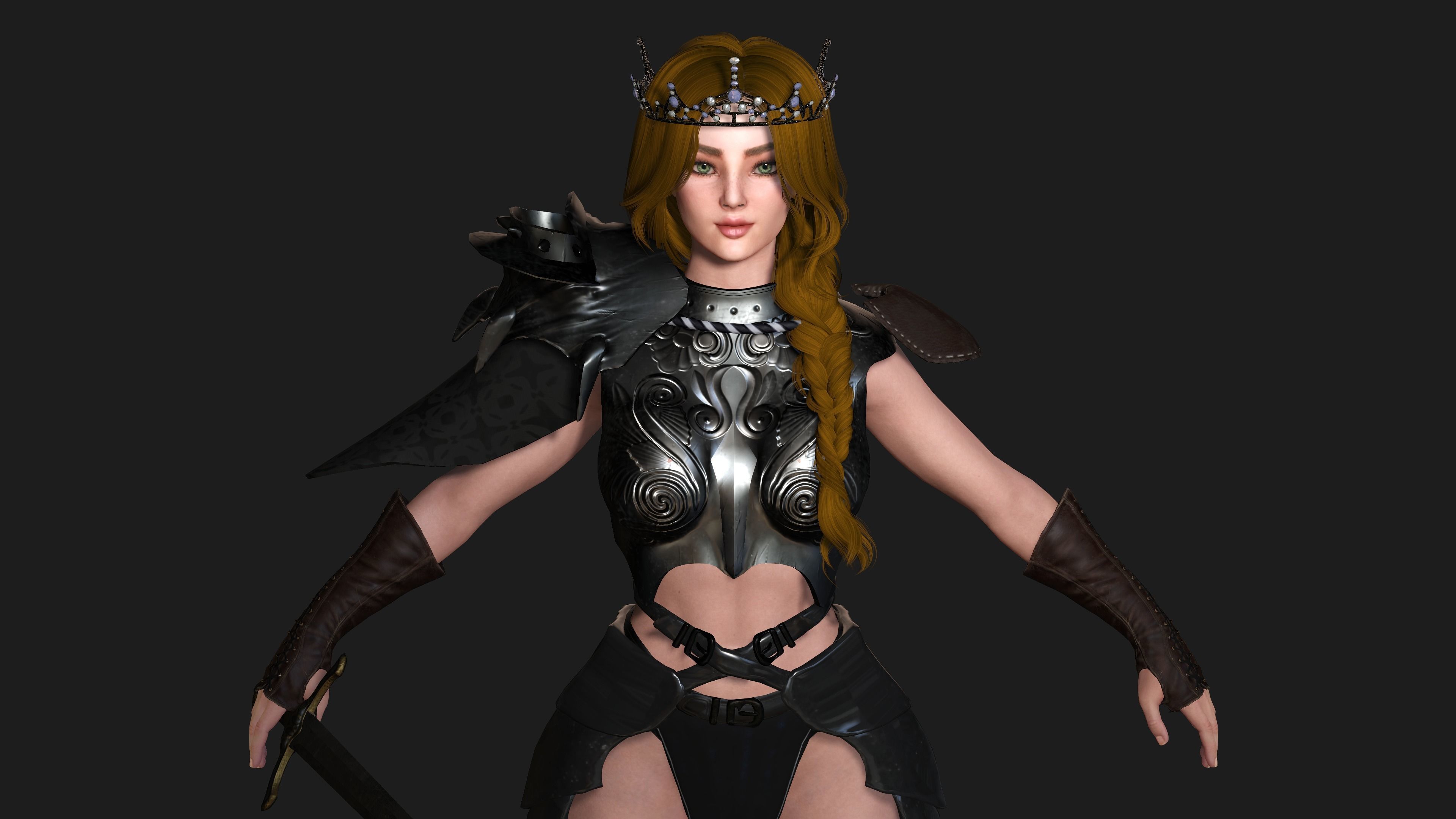 AAA 3D FANTASY FEMALE WARRIOR -REALISTIC RIGGED GAME CHARACTER Low-poly 3D model_19
