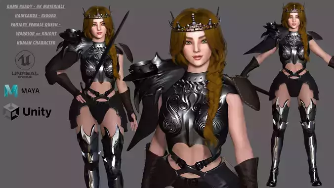 AAA 3D FANTASY FEMALE WARRIOR -REALISTIC RIGGED GAME CHARACTER Low-poly 3D model AAA 3D FANTASY FEMALE WARRIOR -REALISTIC RIGGED GAME CHARACTER Low-poly 3D model