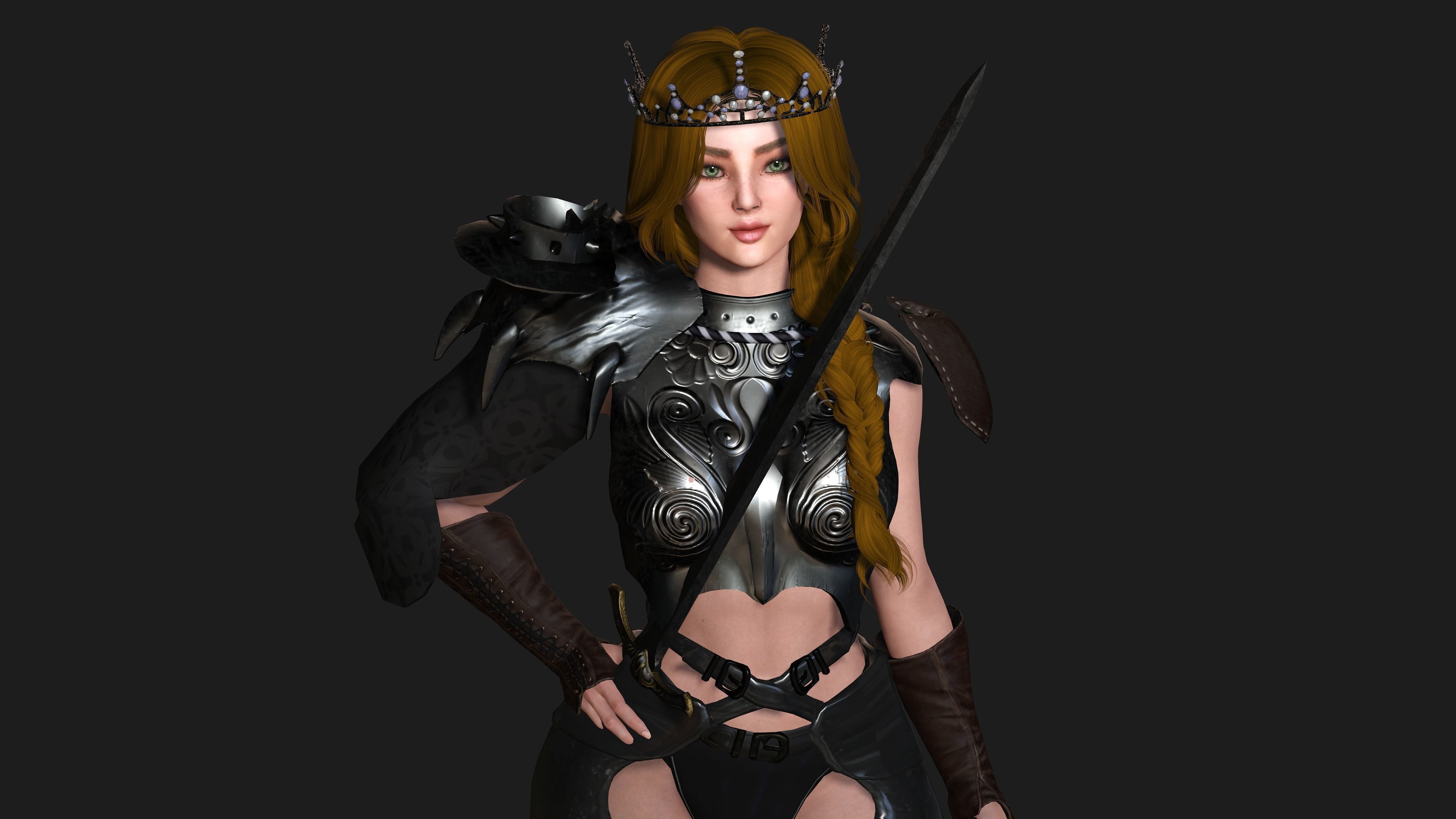 AAA 3D FANTASY FEMALE WARRIOR -REALISTIC RIGGED GAME CHARACTER Low-poly 3D model_6