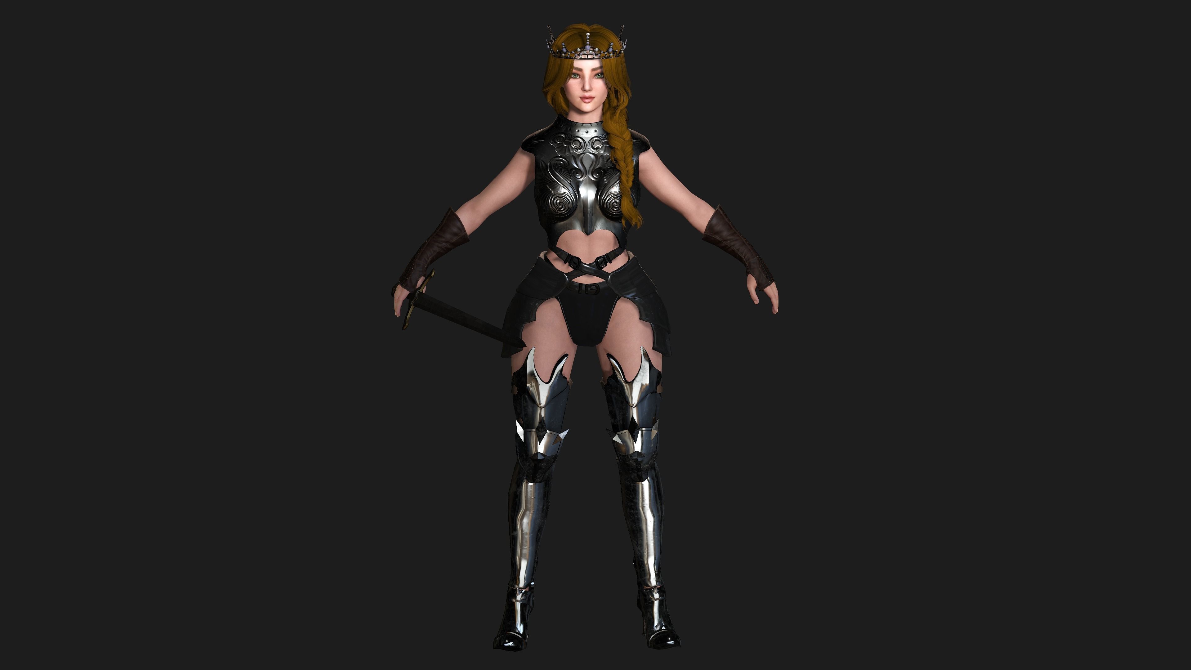 AAA 3D FANTASY FEMALE WARRIOR -REALISTIC RIGGED GAME CHARACTER Low-poly 3D model_12