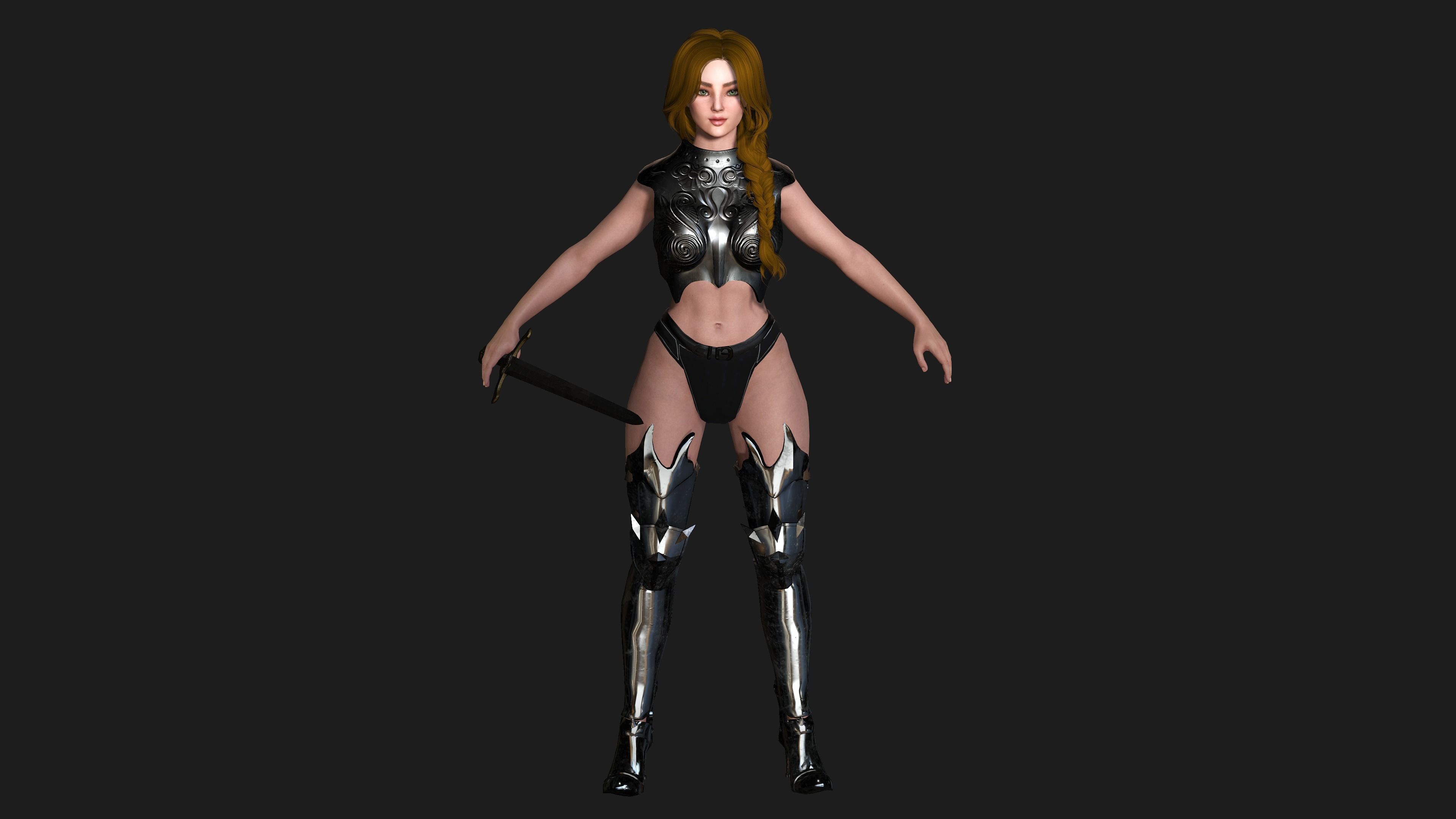 AAA 3D FANTASY FEMALE WARRIOR -REALISTIC RIGGED GAME CHARACTER Low-poly 3D model_15