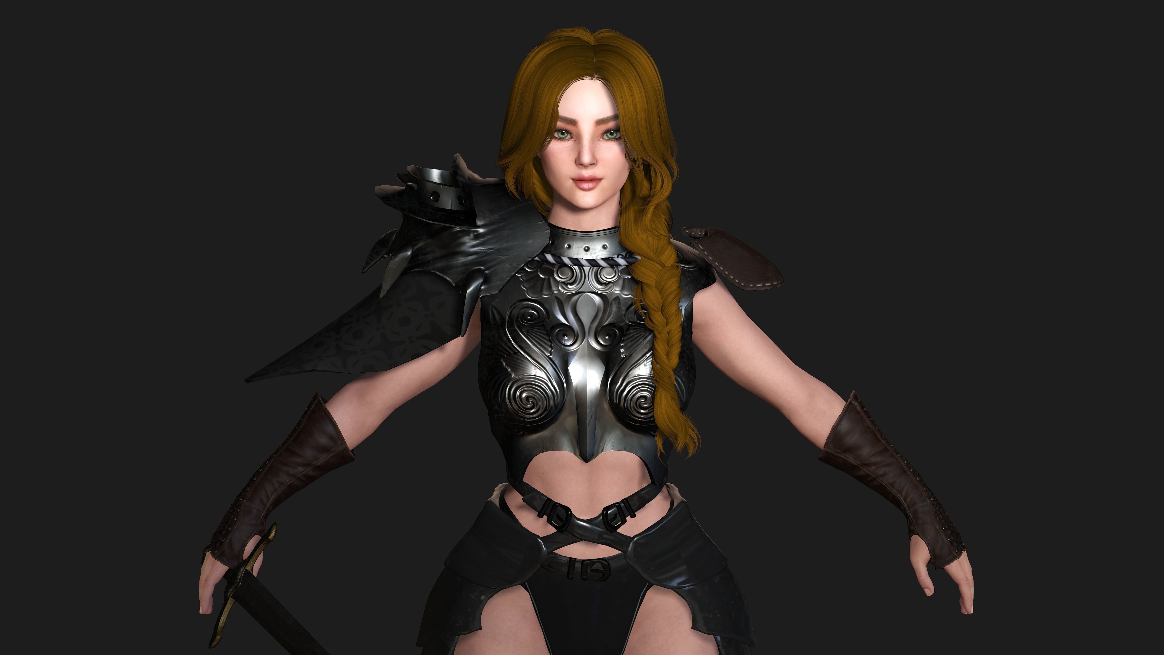 AAA 3D FANTASY FEMALE WARRIOR -REALISTIC RIGGED GAME CHARACTER Low-poly 3D model_22