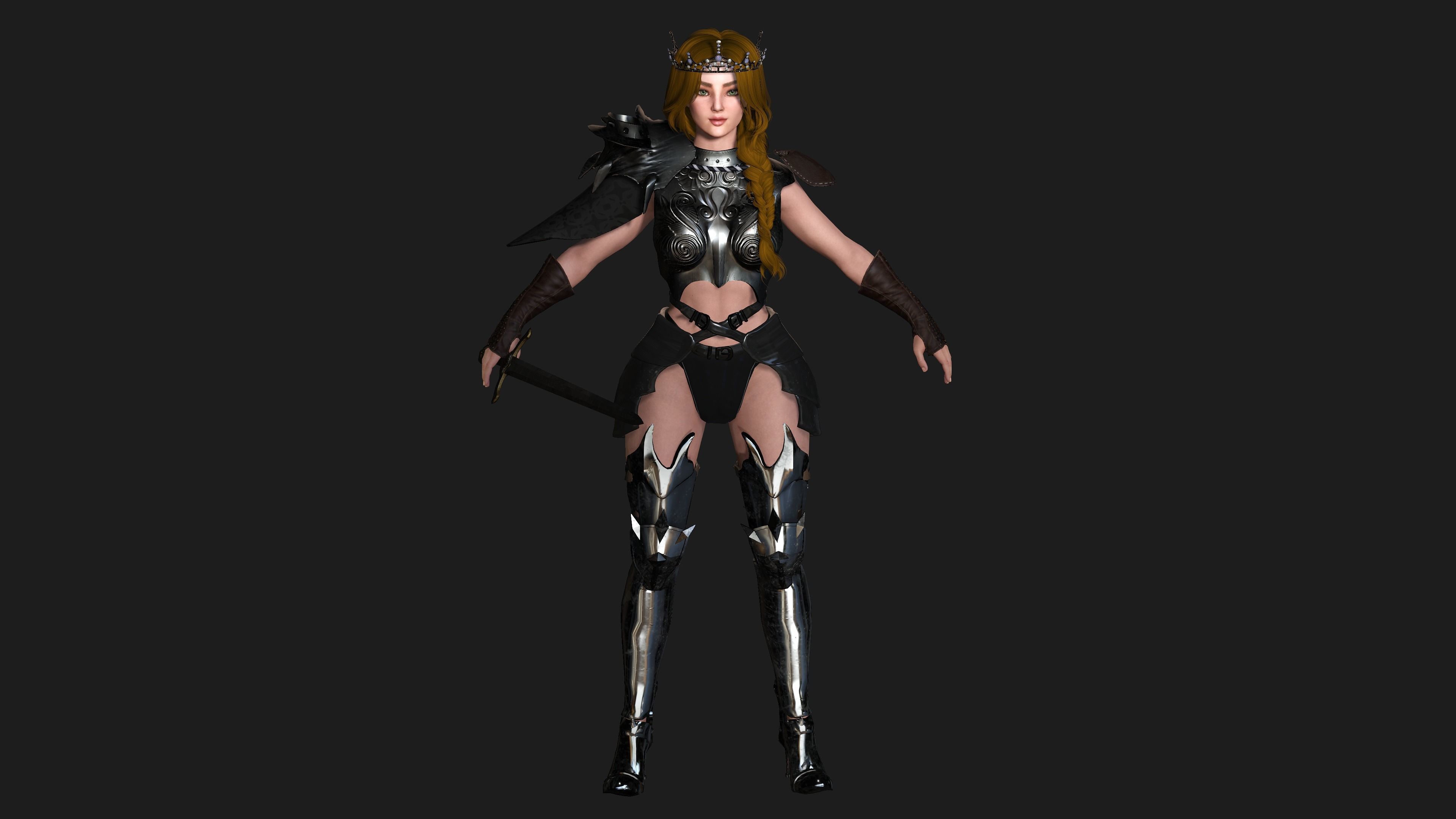AAA 3D FANTASY FEMALE WARRIOR -REALISTIC RIGGED GAME CHARACTER Low-poly 3D model_10