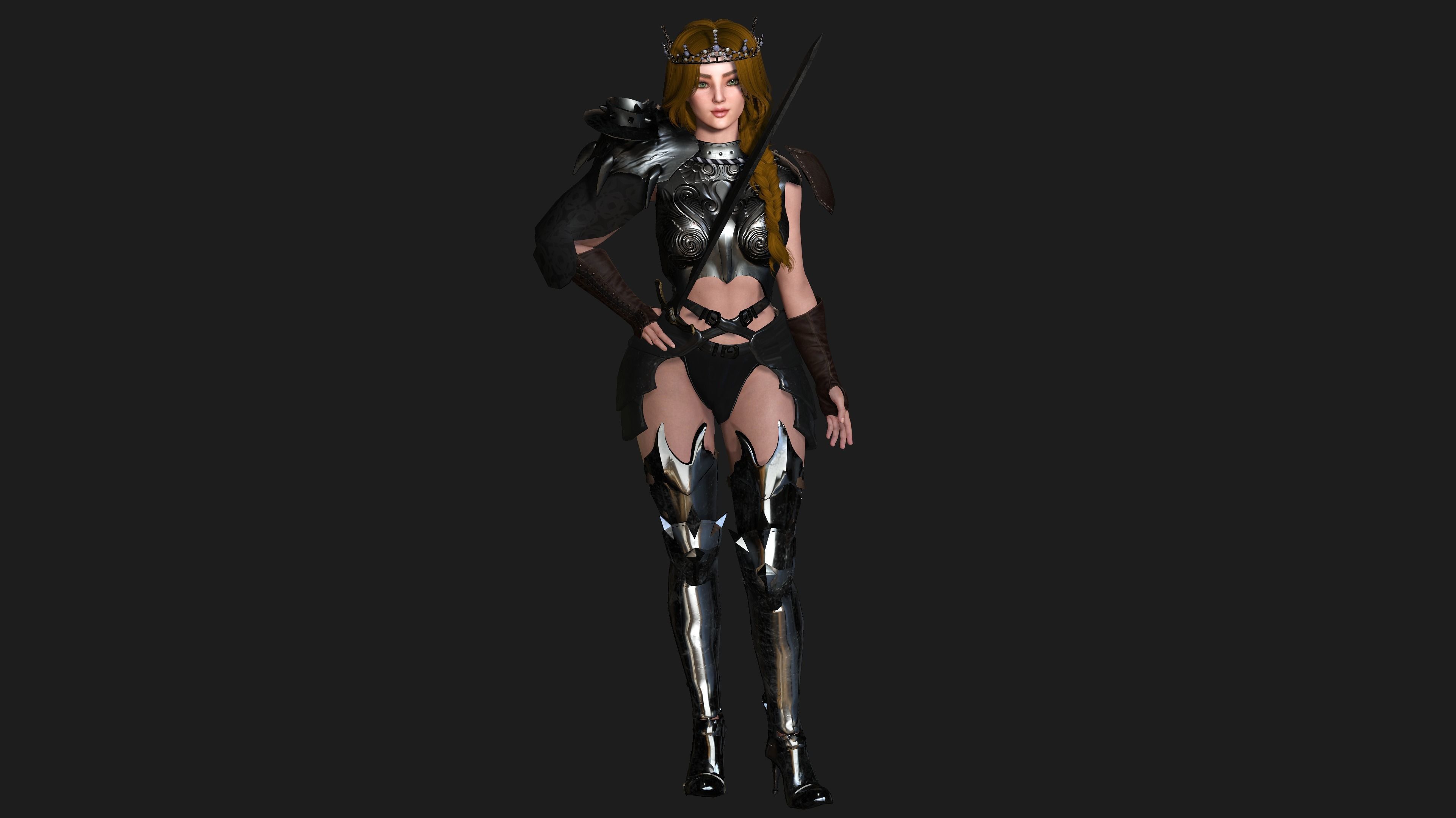 AAA 3D FANTASY FEMALE WARRIOR -REALISTIC RIGGED GAME CHARACTER Low-poly 3D model_9