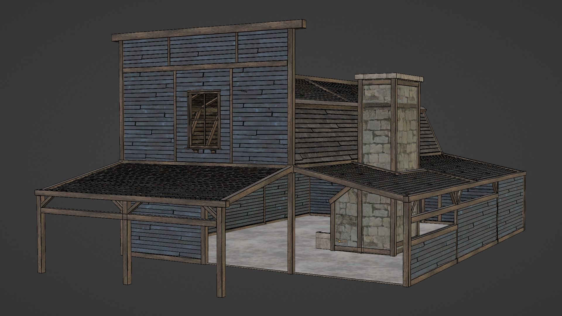 WILD WEST WAREHOUSE WORKSHOP SHED BARN STORAGE COLLECTION Low-poly 3D model_40