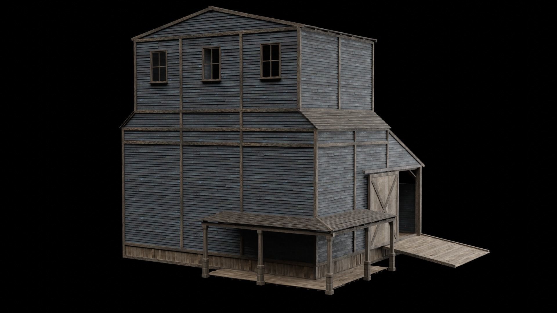 WILD WEST WAREHOUSE WORKSHOP SHED BARN STORAGE COLLECTION Low-poly 3D model_41