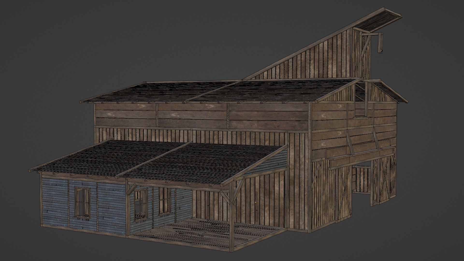 WILD WEST WAREHOUSE WORKSHOP SHED BARN STORAGE COLLECTION Low-poly 3D model_18